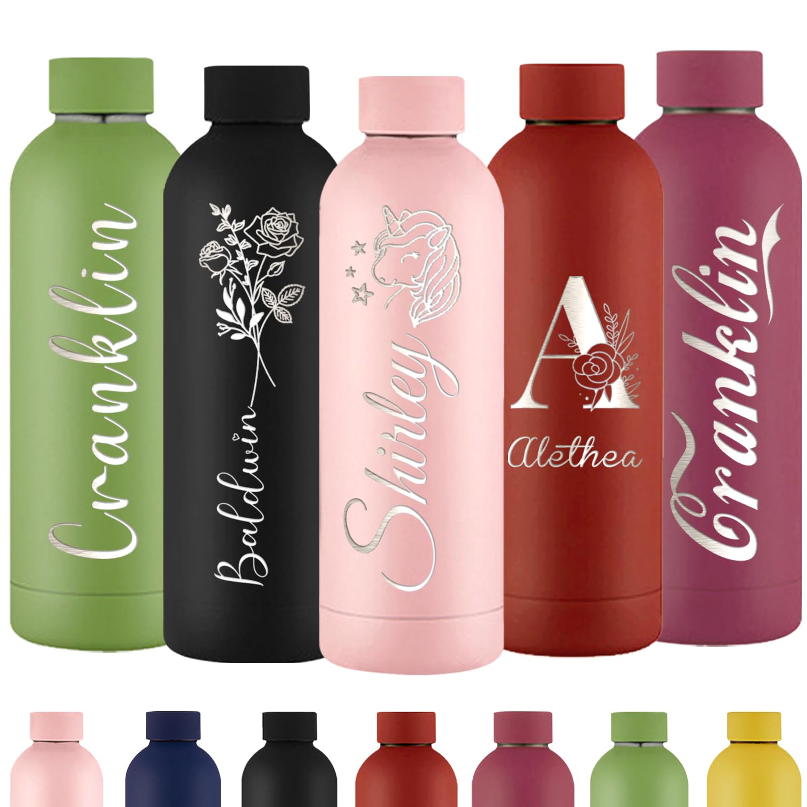 Xihedfd Personalised Water Bottles Custom Engraved Water Bottle with Name Customised Insulated Stainless Steels 500ml Water Bottle for School Office Sport