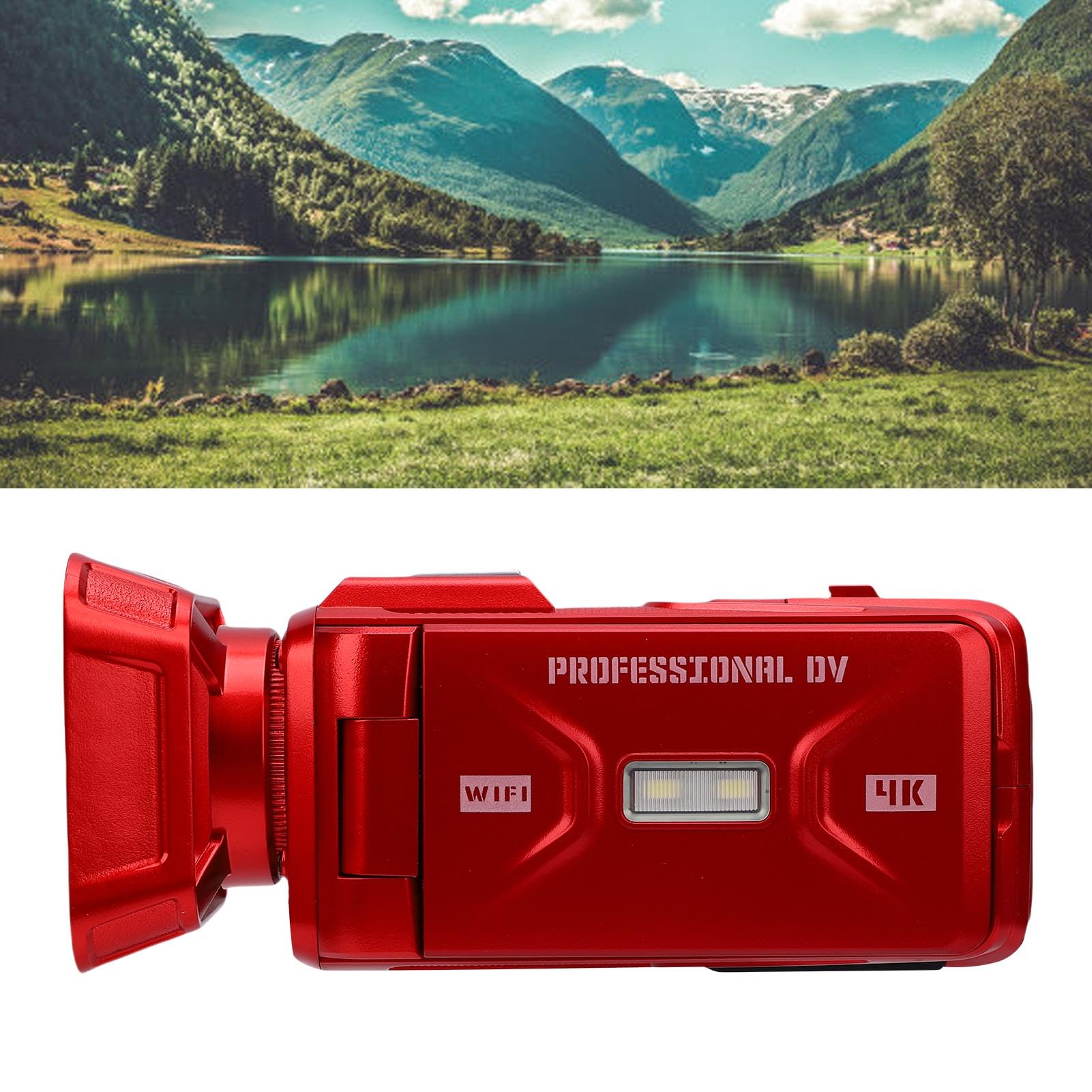 Kamera Wideo 4K, Kamera WiFi 64 MP z Obrotowym Ekranem 3,0 Cala, Stabilizacja Obrazu z 18-krotnym Zoomem Cyfrowym, do Nagrywania w Szkole Weselnej w Podróży (czerwony)