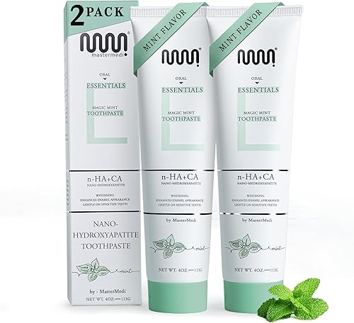 Miniatura 10 de MasterMedi Pasta de dientes natural y raspador de lengua, esenciales orales, sin flúor con nanohidroxiapatita, dientes sensibles y blanqueamiento,