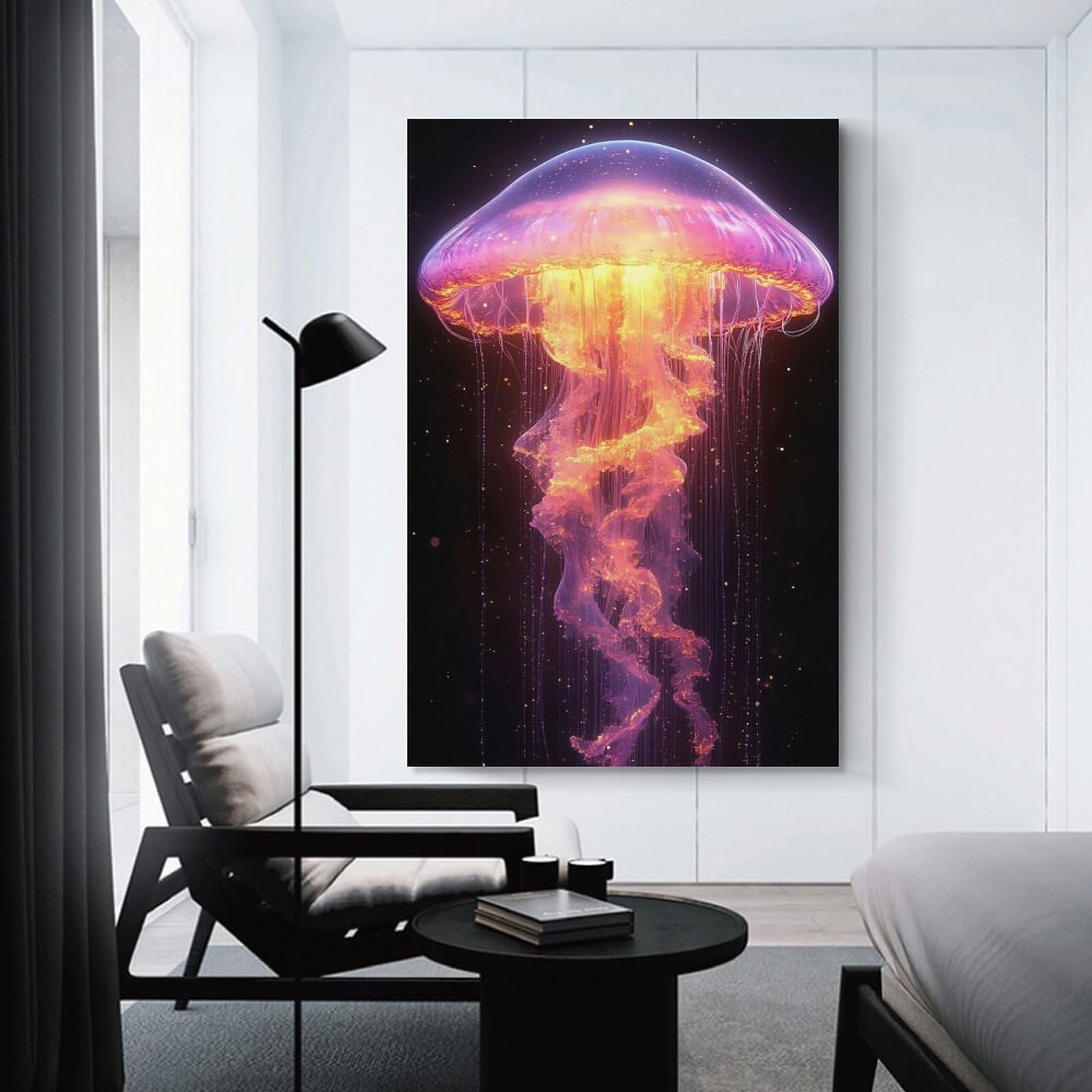 Junmoney Canvas Wall Decor Glowing Jellyfish in Dark Space, 16x24inch(40x60cm), for Living Room, Bedroom, Office Or Hallway, Decorative Artwork with Broad Appeal