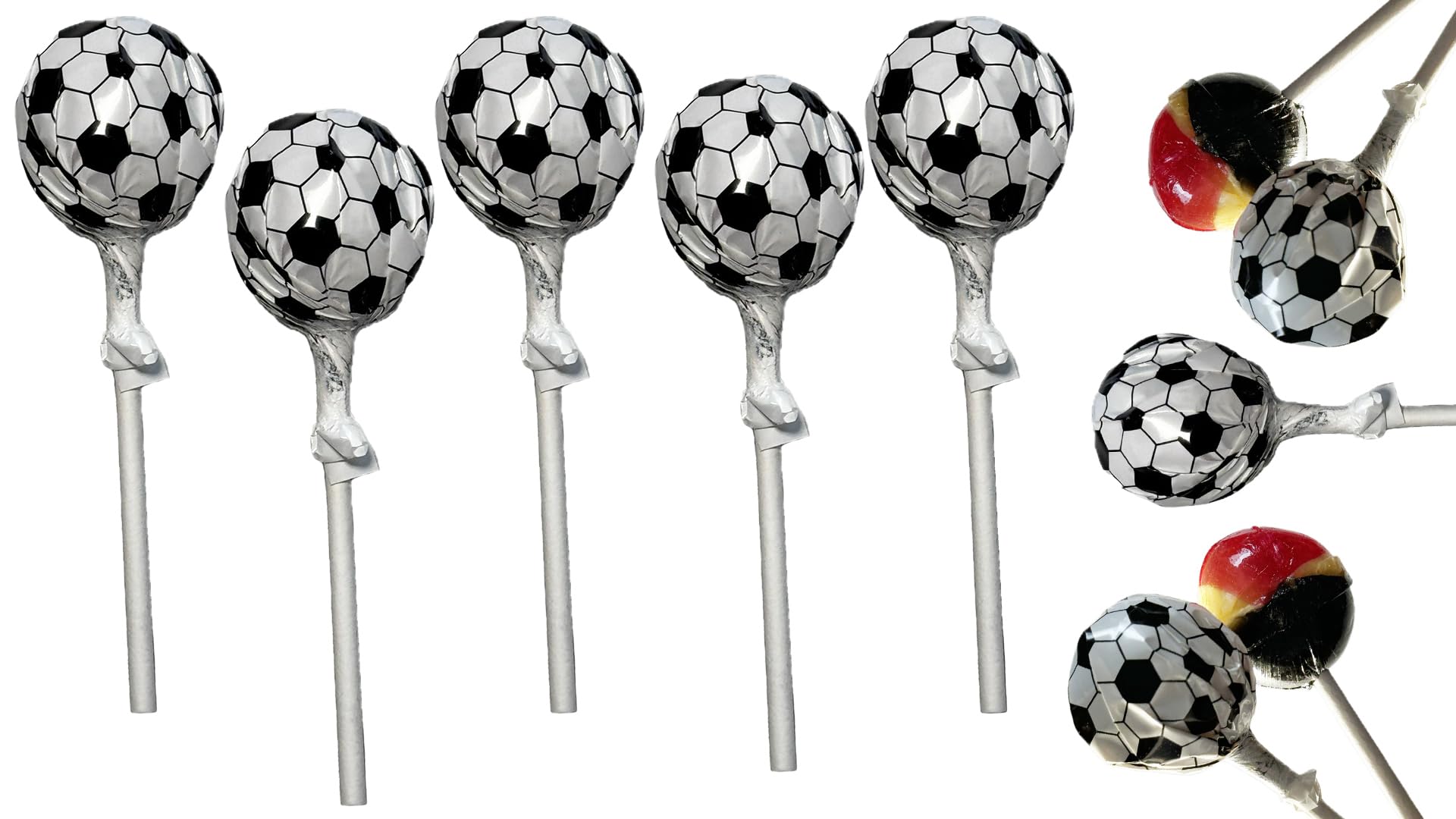 41,12€/KG Fußball Lutscher 10 Stück 170g in den Deutschland Farben Schwarz/Rot/Gold – Leckere Himbeergeschmack Lollys/Bonbons für Fußballpartys Kindergeburtstag Events & Fanartikel