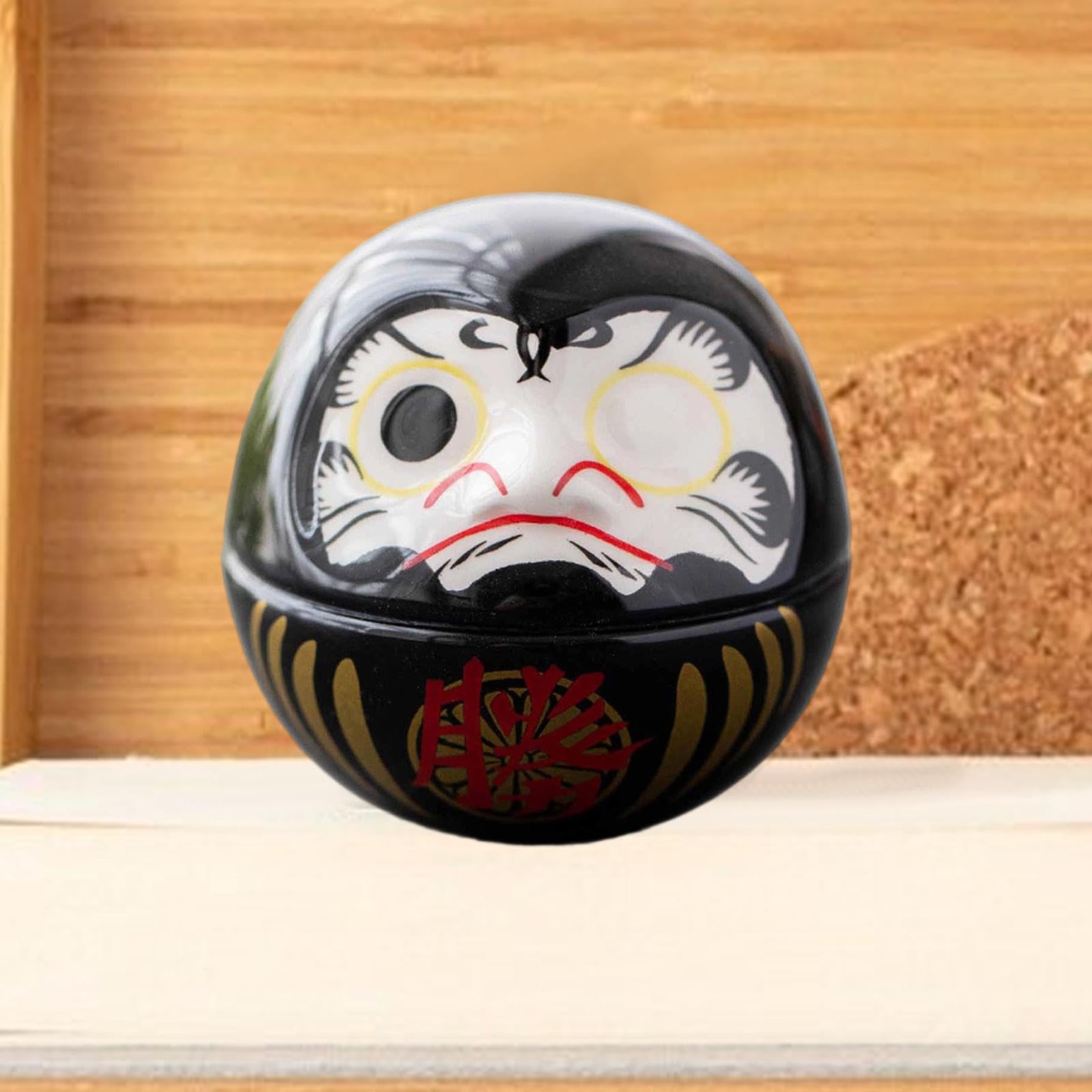 Cerámica Muñeca Daruma Pequeña Figurita en Miniatura Negro