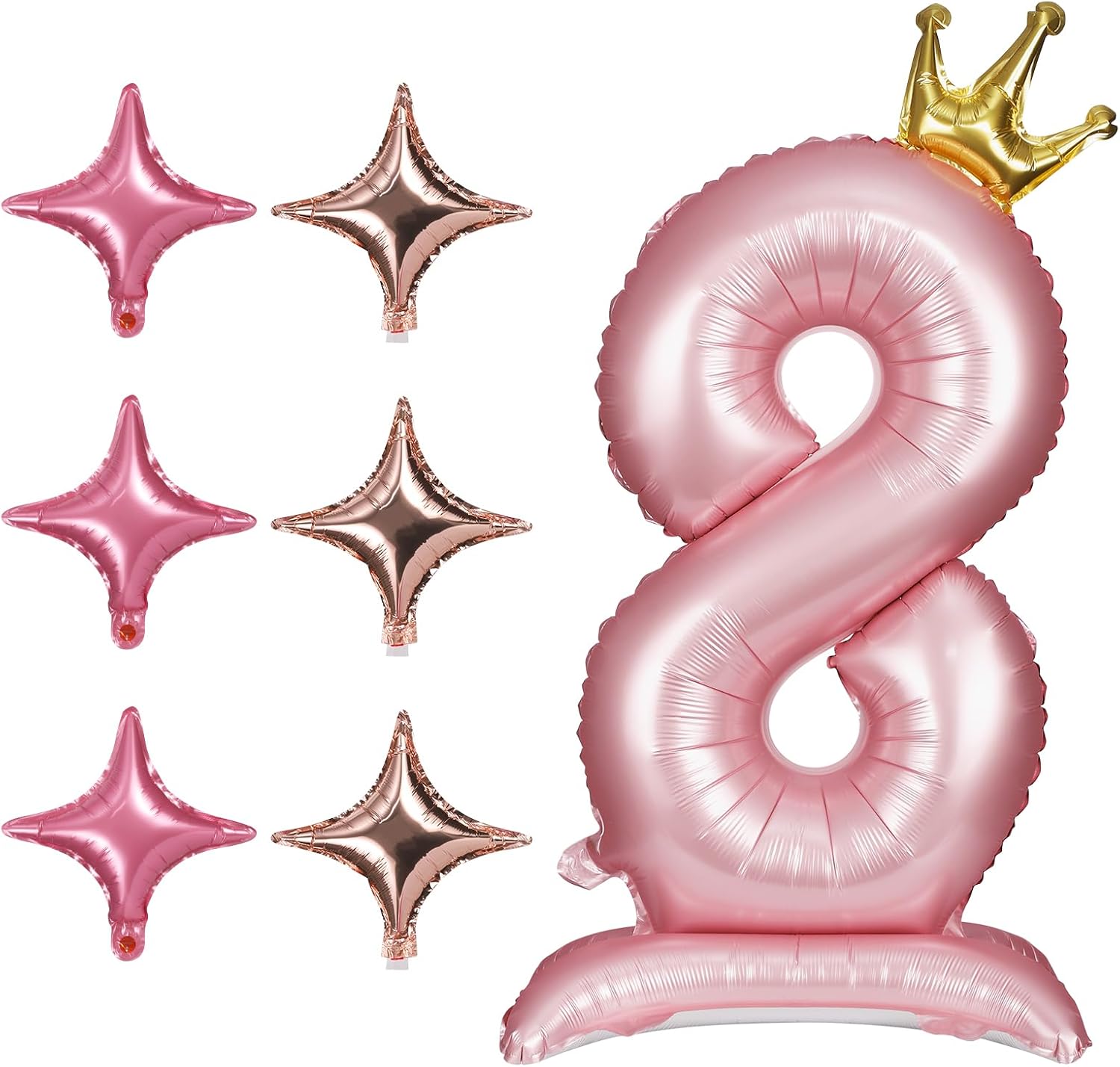 42in Number Balloons 0-9 with Crown & Base, Helium Aluminum Foil Birthday Number Balloons with 6 Four Pointed Star Balloons Giant Number Decorations for Wedding Anniversary Party (Number 8)
