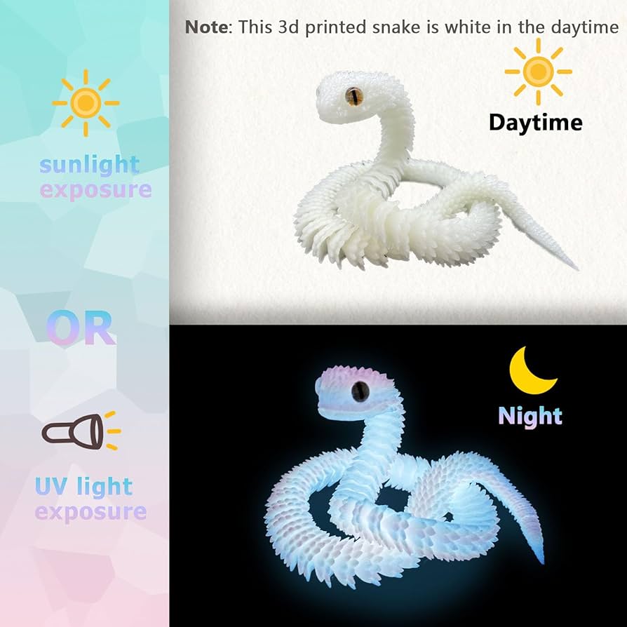ATESSON 3D Printed Snake,3D Printed Animals,3D Printed Toys Flexible Joints 12" 3D Snake,Home