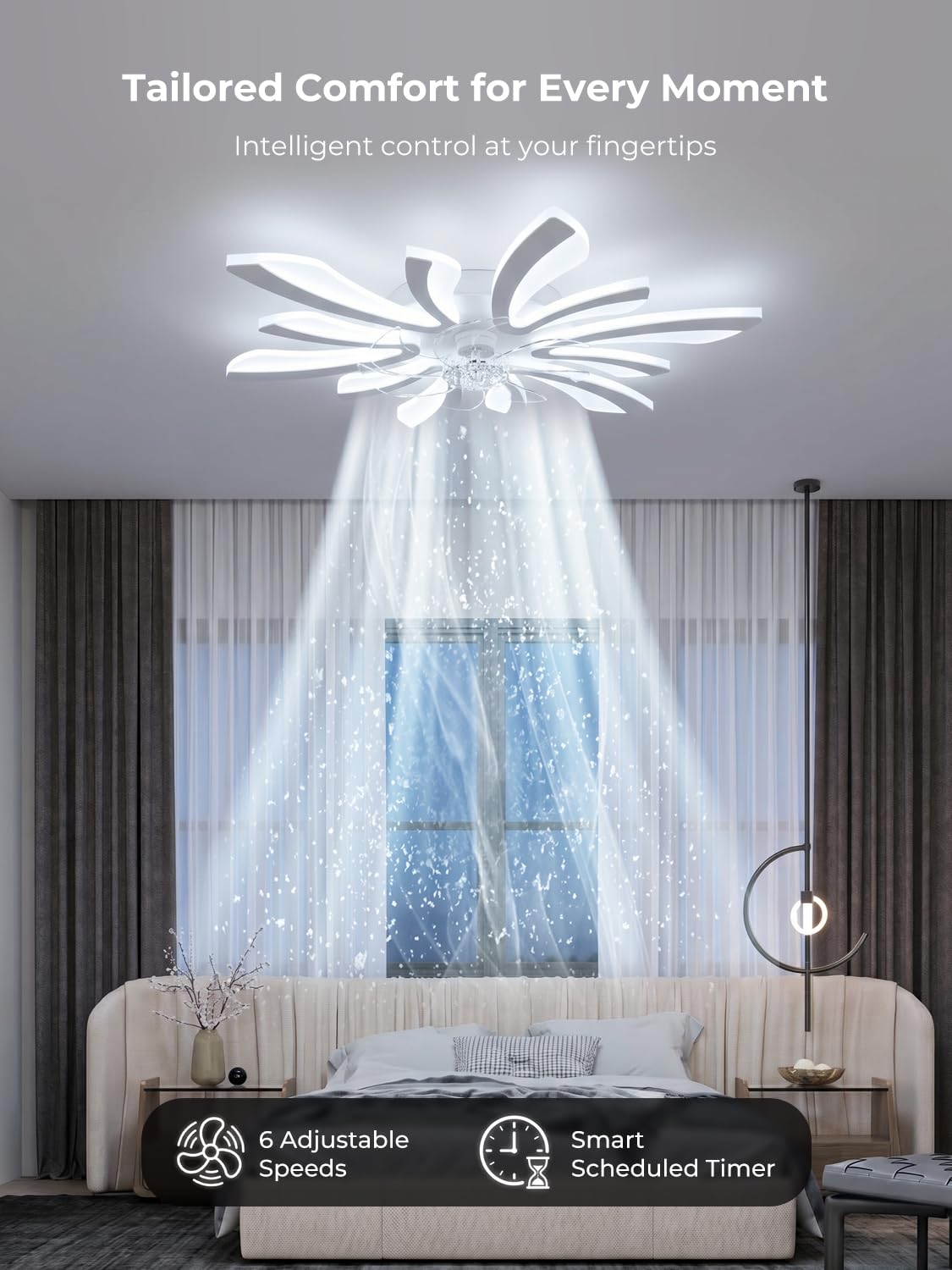 Smart Lampadario con Ventilatore da Soffitto, WiFi Plafoniera con Ventilatore Compatibile con Alexa Google Home, Lampada con Ventola Techo per Camera da letto, Cucina, Bianco