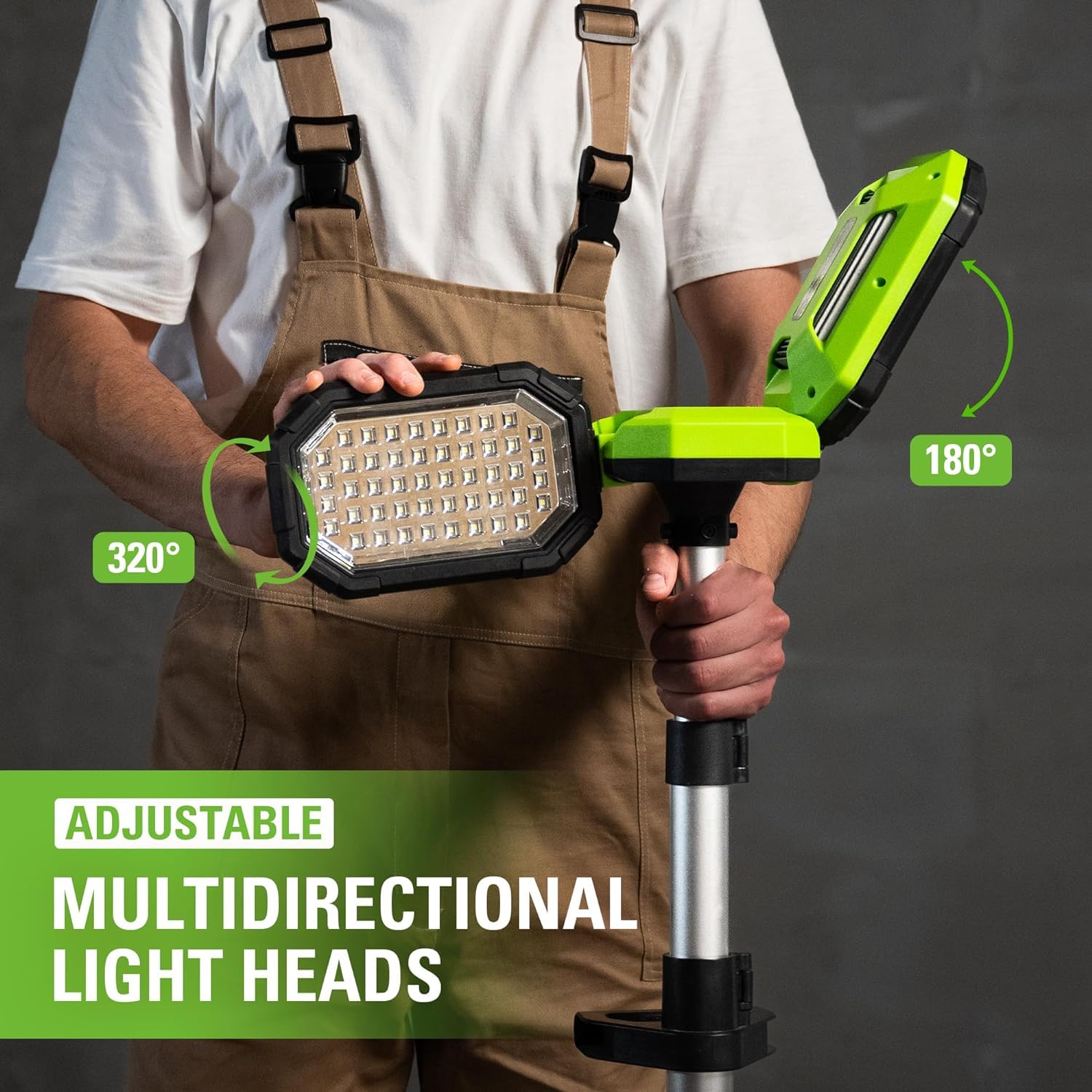 Greenworks 24V 3,000 Lumen Standing Light Kit, LED Tripod Light