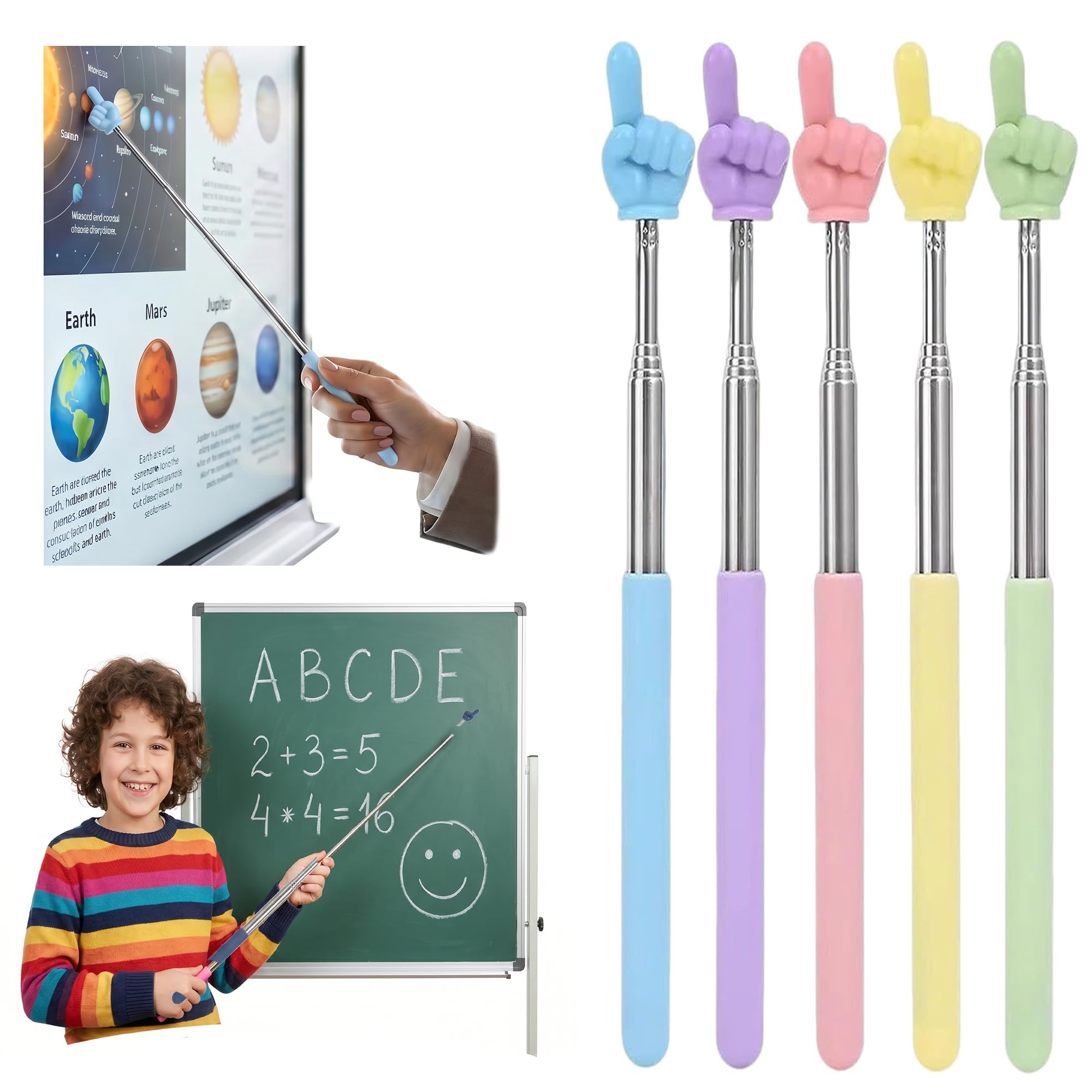 TRLREQ 5 Pcs Telescopic Teachers Pointer, Extendable Hand Pointer Finger Stick, Small Retractable Classroom Pointer for Elementary School Kindergarten Teacher, Classroom Supplies