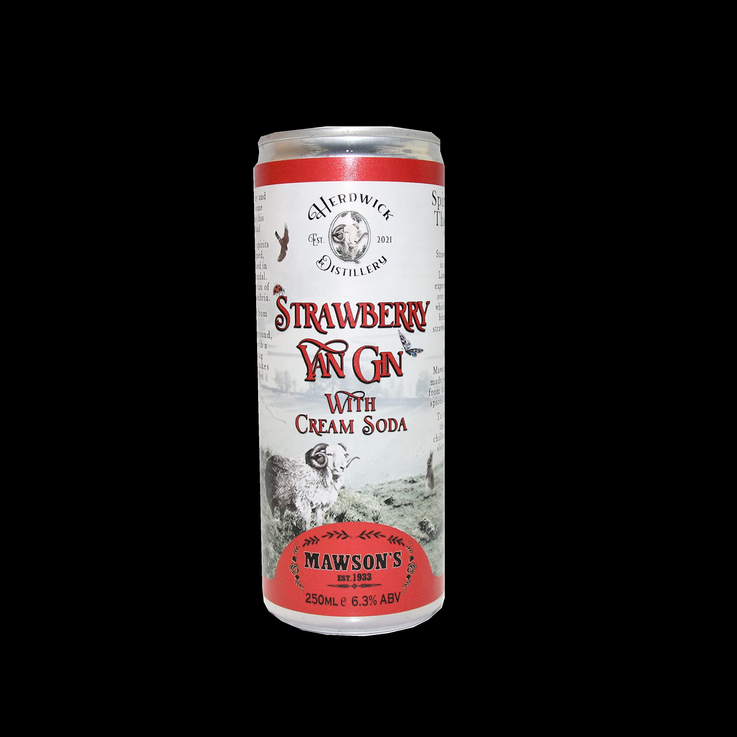 Strawberry Yan Gin & Cream Soda Cocktail- 6.3% ABV Small Batch, 10 Botanicals & 100% Natural Ingredients, Handcrafted in the Lake District, Gluten Free, Vegan 12x250ml Can