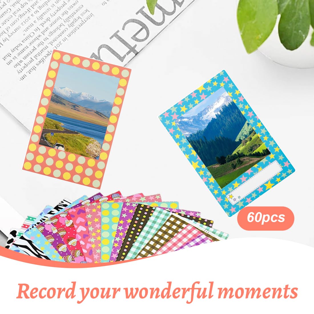 Lot de 60 Autocollants de Bordure Photo, Autocollants pour cadre photo, Jolis Autocollants Photo Compatibles avec le Film Instantané Mini 12/11/9/8/7S/70/40/50S/90 EVO