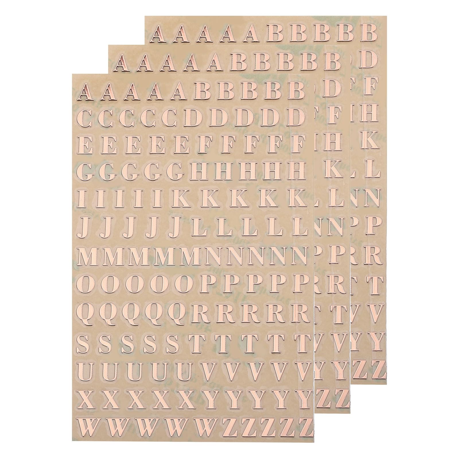 sourcing map 3 Sheets 4.5mm/0.18inch Mini Letter Stickers, 3D Alloy Self Adhesive Uppercase A-Z Alphabet Sticker for Crafts Scrapbooking Greeting Cards Decors, Rose Gold
