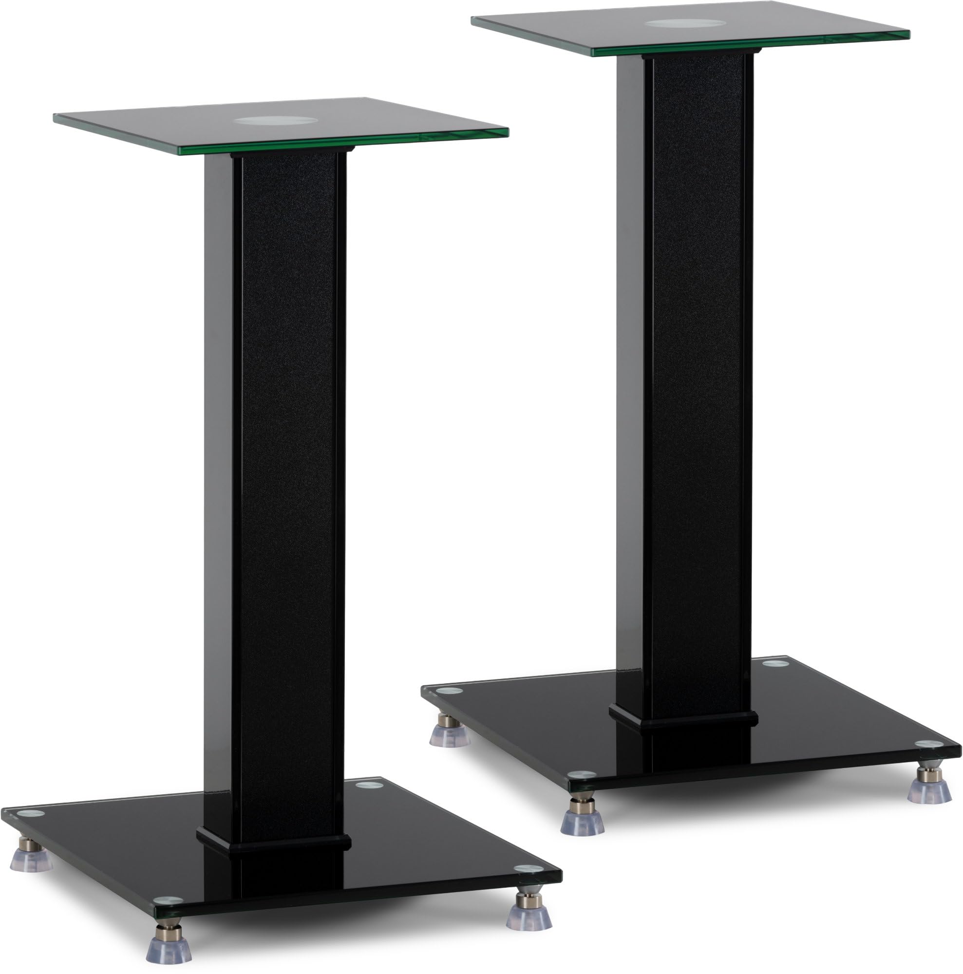 Pronomic SLS-282 BK Lautsprecher Stative Paar - Stilvolles Design mit 2 Glasplatten - Höhenverstellbare Spikes Plus Gummifüße - Verdeckte Kabelführung auf der Rückseite - 10 kg Tragfähigkeit