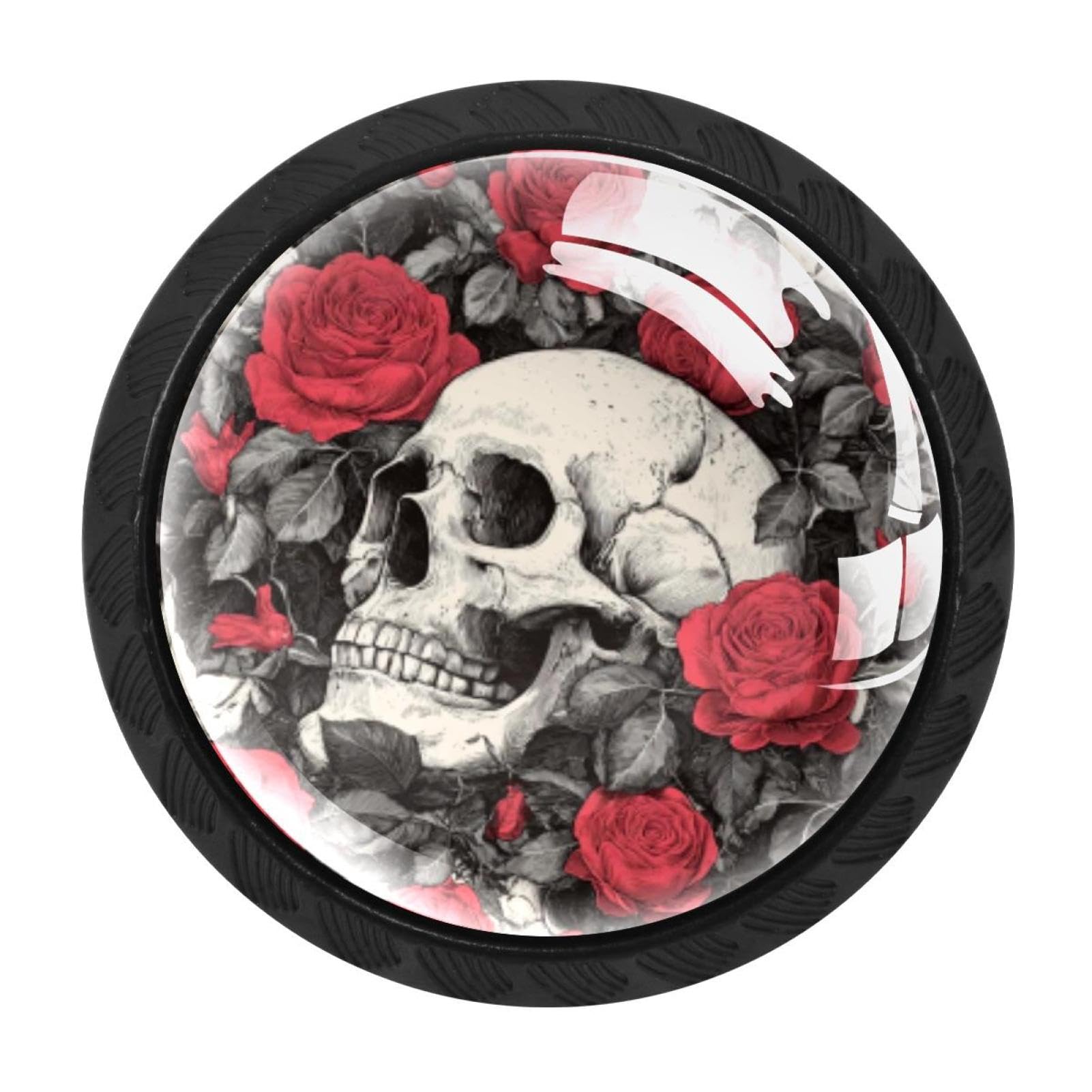 CHENZZZZ Skull Roses Cabinet Knobs 4 Pieces Drawer Kitchen Cabinets Dresser Cupboard Wardrobe Unique Pulls Handles