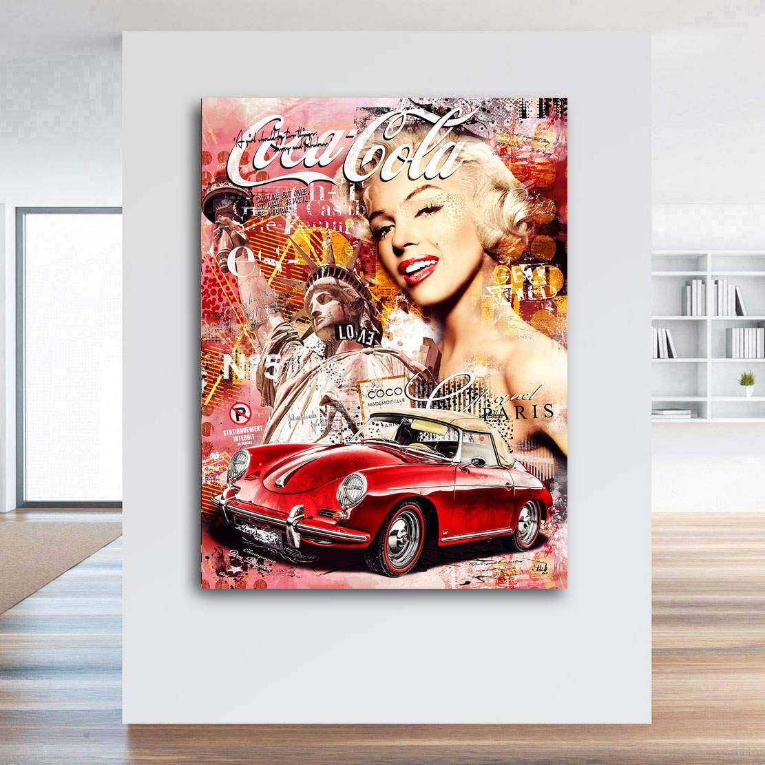 Kunstgestalten24 Leinwandbild Wandbild Marilyn Monroe Porsche Pop Art Coke Kunstdruck Raum- u. Wanddekoration Übergrößen