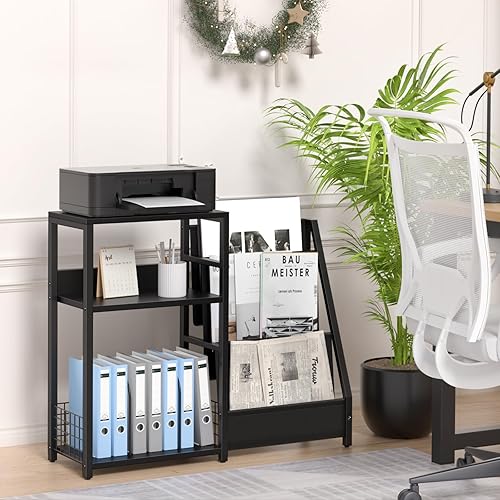 Miniatura 8 de LELELINKY Mesa auxiliar negra, soporte para tocadiscos con almacenamiento de vinilo, mesa auxiliar de 3 niveles con estante de exhibición de