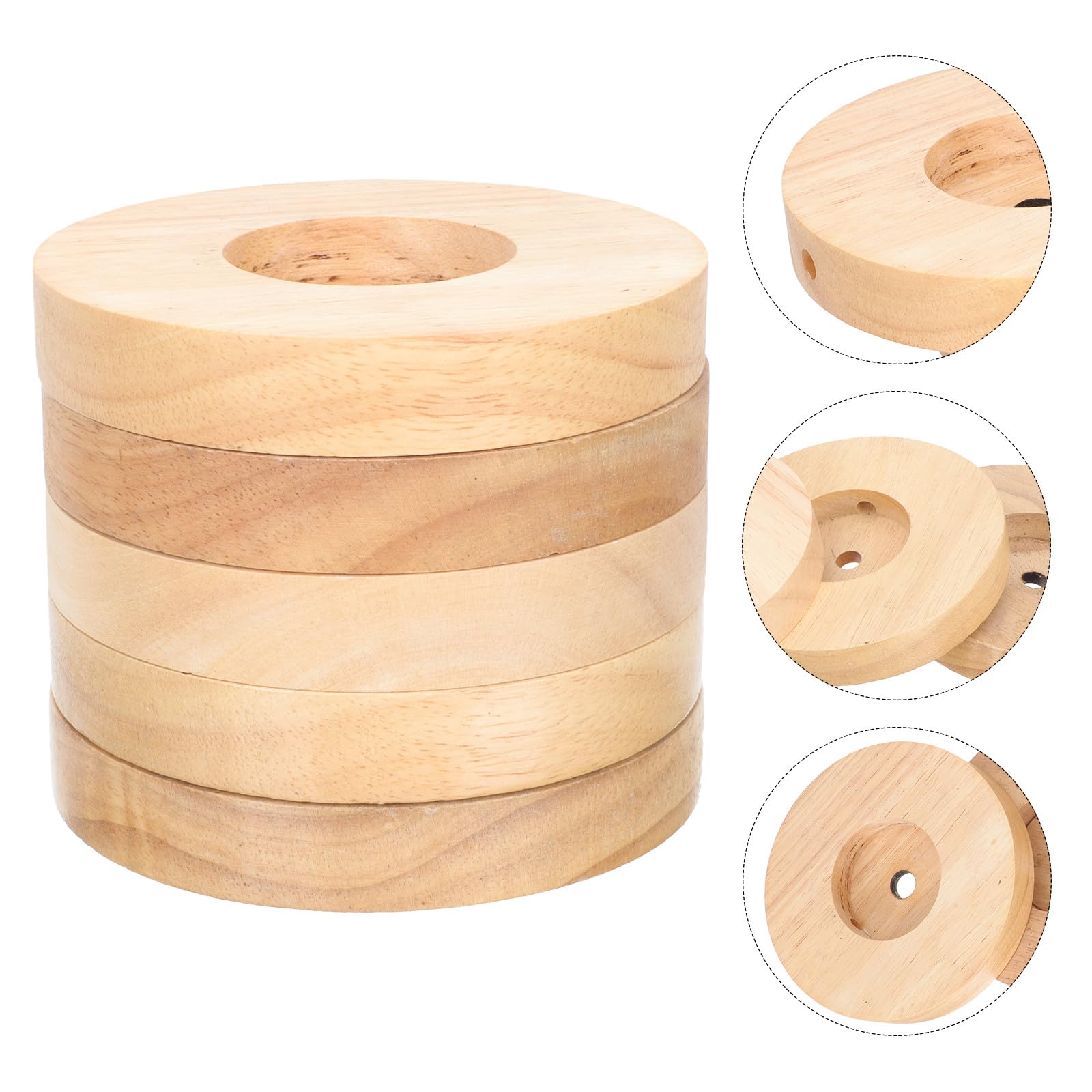 Pied de Lampe Rond en Bois Massif 5 Pcs pour Lampe de Table, Socle de Veilleuse Élégant Finition Soignée, pour Salon ou Bureau