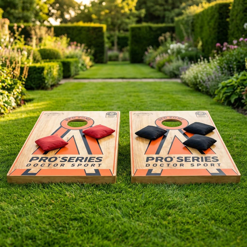 Dr Sport Cornhole Pro+ Set 90×60 cm – 2 Boards (Double Set) – Echtholz – 14 kg – 8 Bean Bags & Tragetasche
