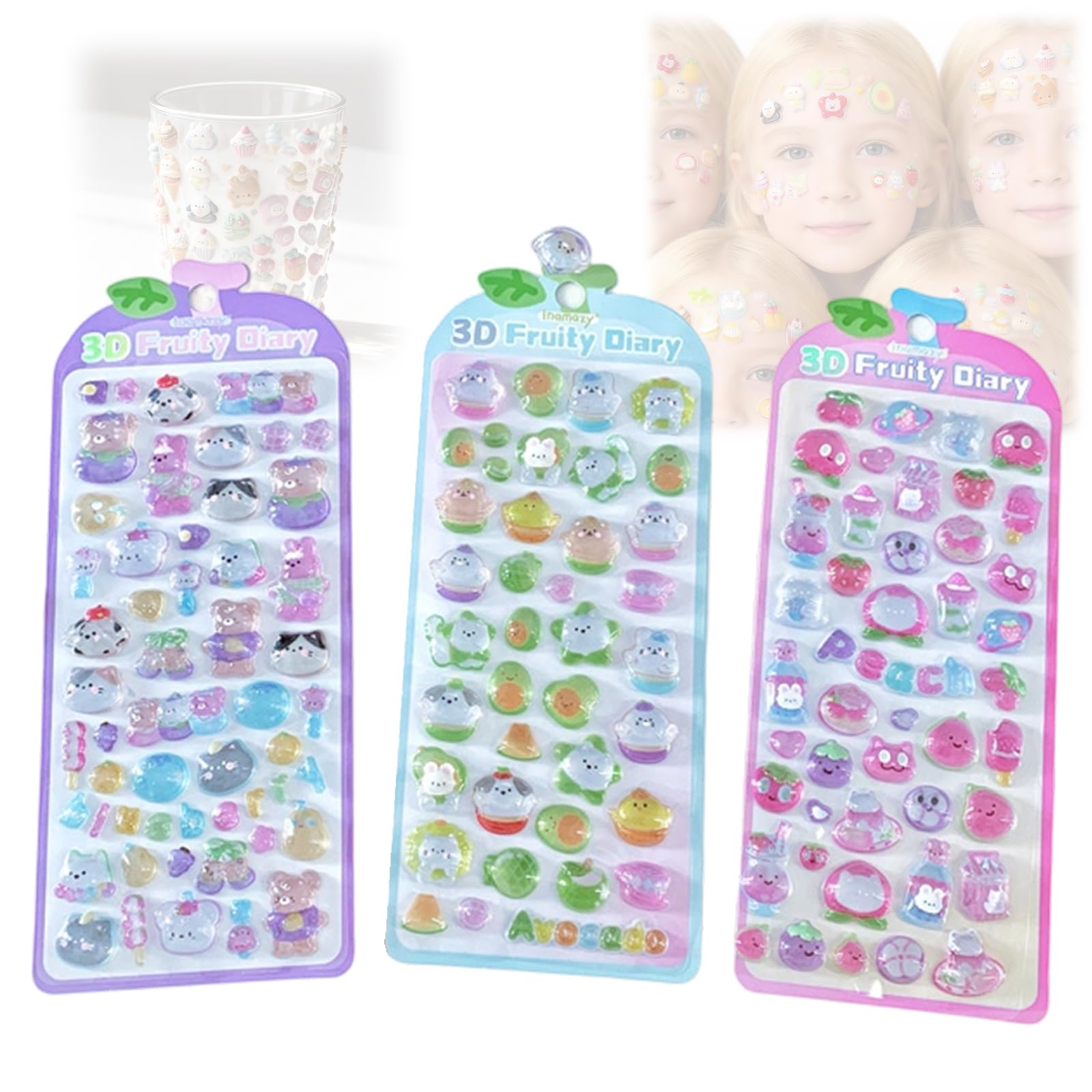 Fruit PVC Resin Sticker for Notebook Journal Phone Cover Scrapbooking, Phone Decoration Embossed Fruit Sticker Adhesive PVC Resin for Art Craft Notebook Journal Case Laptop Scrapbooking