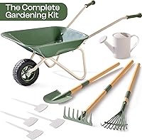 Vista 9 de ROBOTIME Carretilla para niños con juego de jardinería – Carretilla de metal para niños pequeños, juguete de juego al aire libre con herramientas