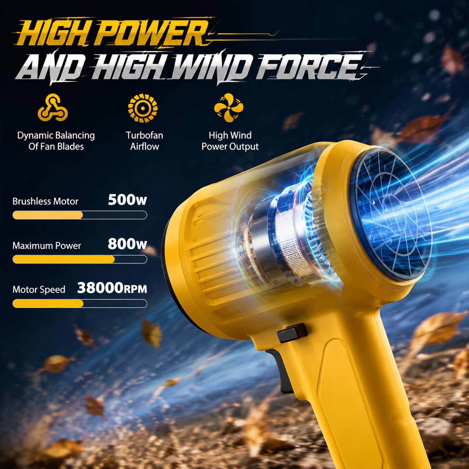 Soplador de batería, turbo para baterías Makita de 18 V, motor sin escobillas de 80.000 rpm, velocidad de aire de 60 m/s, 850 g de presión de aire, soplador de hojas portátil para eliminar hojas