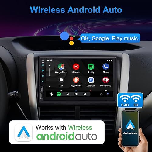 Miniatura 3 de Estéreo de coche de doble DIN de 7 pulgadas con CarPlay inalámbrico y Android Auto inalámbrico, radio de coche con pantalla táctil con Bluetooth,