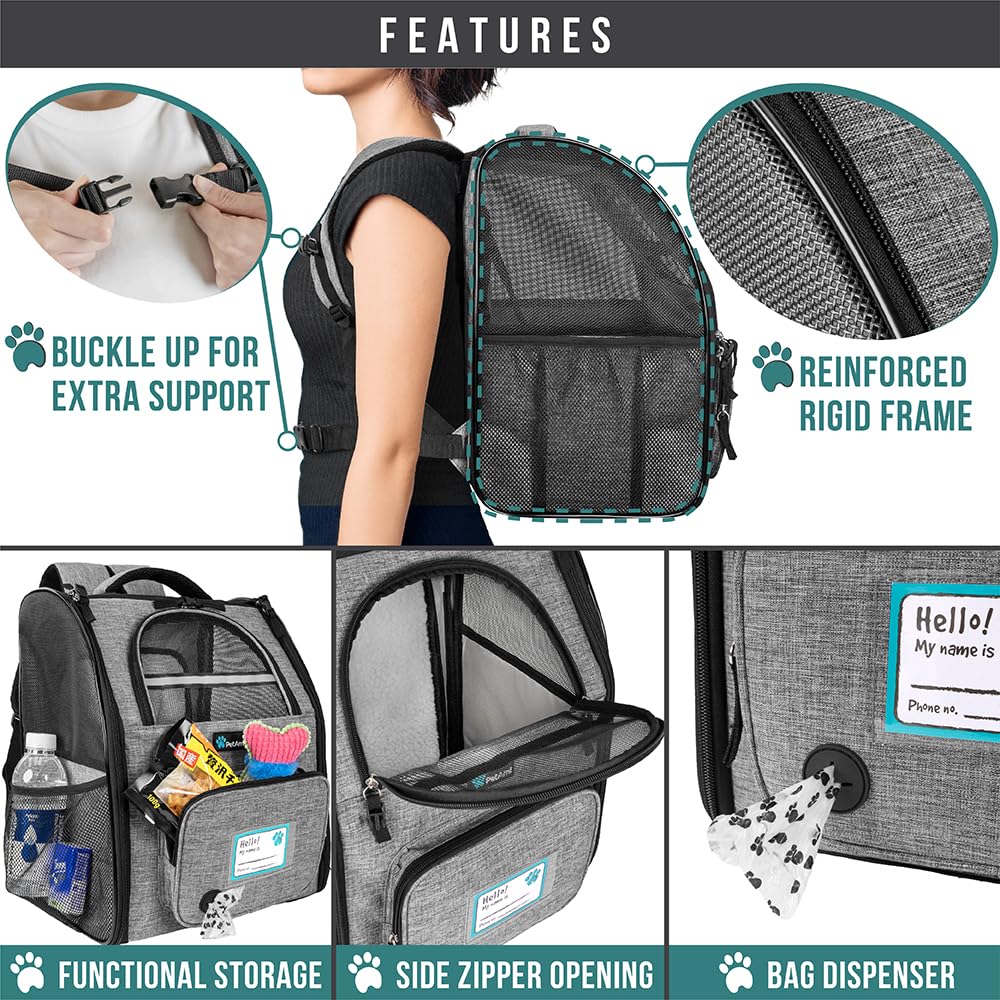 PetAmi Dog Cat Backpack Carrier, Expandable Pet Carrier Backpack for Travel Hiking, Small Medium Dog Puppy Large Cat Carrying Backpack, Airline Approved Ventilate Soft Back Support, 18 lbs, Light Gray - image 6
