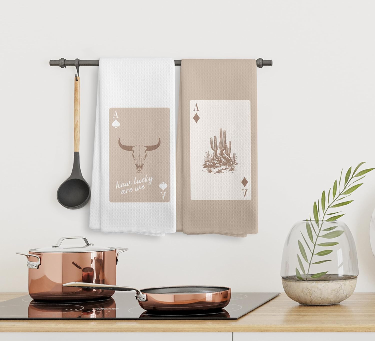 Trendy Western Cowboy Cowgirls Home Decor Kitchen Towels and Dishcloths Set of 2, Western Gifts, Beige Western Country Bull Skull Drying Cloth Hand Dish Tea Towels for Bathroom Kitchen, 16x24Inch - Image 5