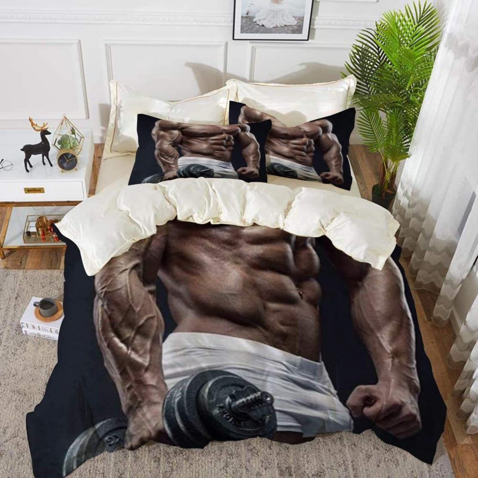 PUOJIEAT Fitness Bettwäsche 140x200 Cm - 3D Muskeldesign Mit 2 Kissenbezügen 80x80