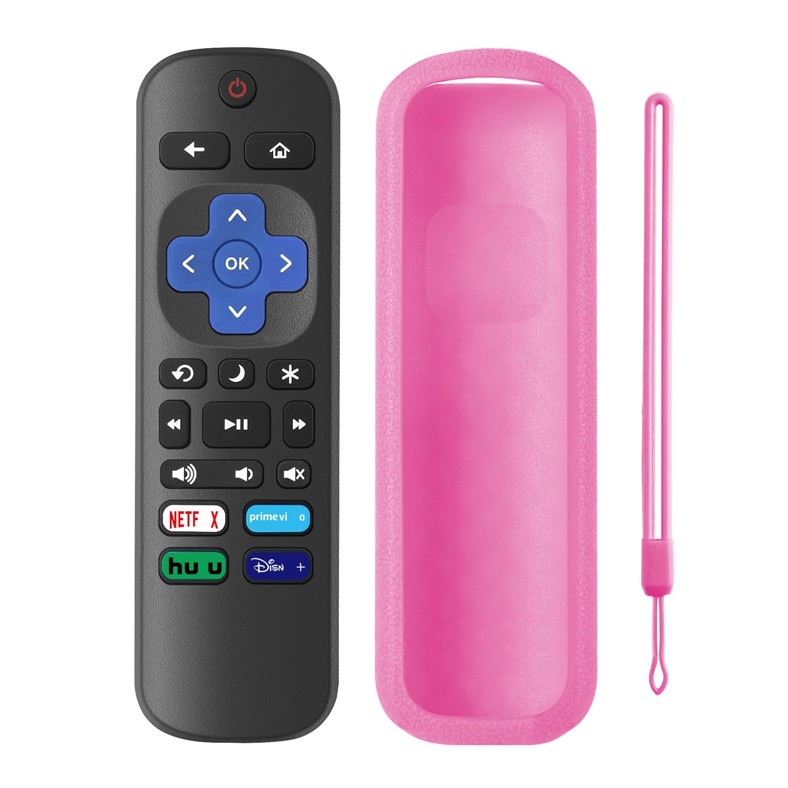 Mando a distancia de repuesto para TV Roku con funda de silicona suave rosa, mando a distancia universal para televisores inteligentes TCL Roku/Hisense Roku/Onn Roku/Westinghouse Roku/Philips Roku (no
