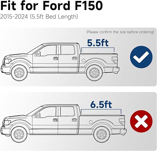 Miniatura 2 de Cubierta rígida retráctil para caja de camioneta, se adapta a Ford F-150 2004-2024 de 5.5 pies (66") (incl. RaptorLightning) de cama de camioneta de