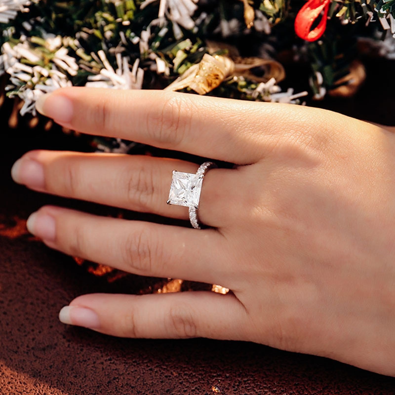 Pierścionek damski z białego złota próby 585, pierścionek zaręczynowy, pierścionek ślubny, grawerunek z moissanite 3 ct kolor D VVS1, elegancki, złoty, 14 K, dla kobiet, rozmiar 48 (15,3)