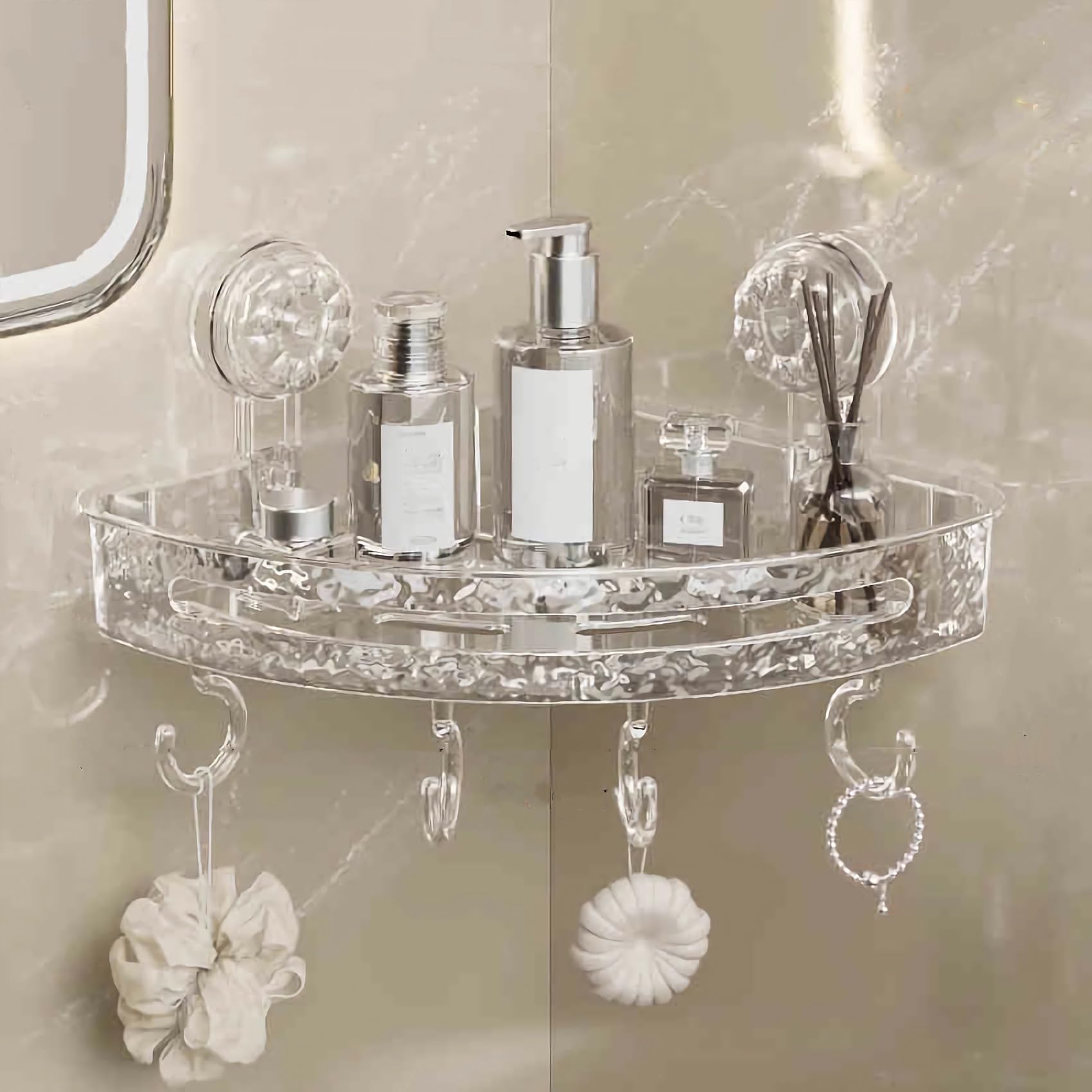 Set Trays Shower Shelf Corrugated Suction Cup Storage Holder No Drill Clear Light Luxury Style Wall Caddy Acrylic