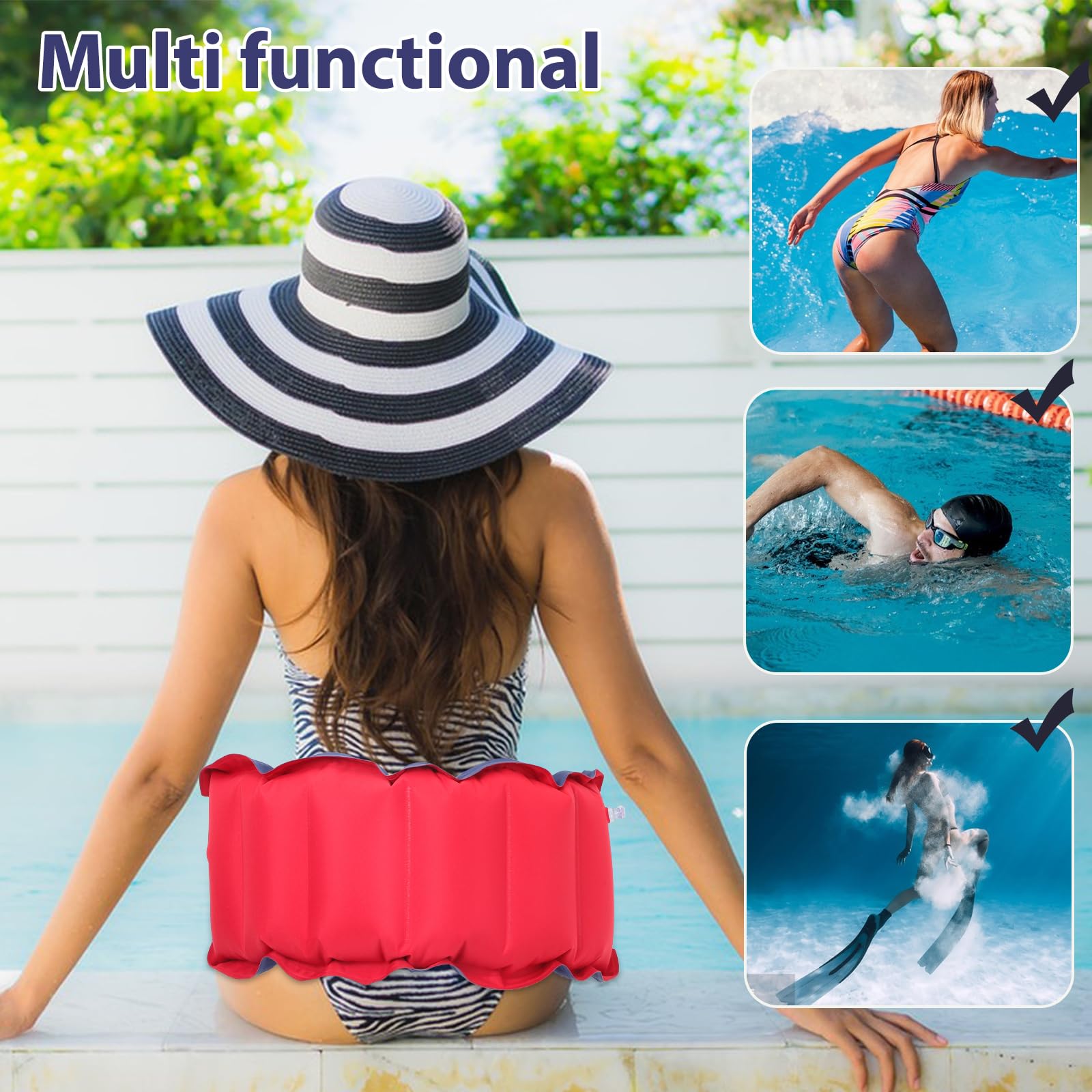BESPORTBLE Aufblasbarer Schwimmgürtel mit Verstellbarer Schnalle, Segeltuch PVC schwimmender Taillengürtel für Erwachsene und Kinder, tragbare Schwimmhilfe für Training, Schnorcheln und Wassersport