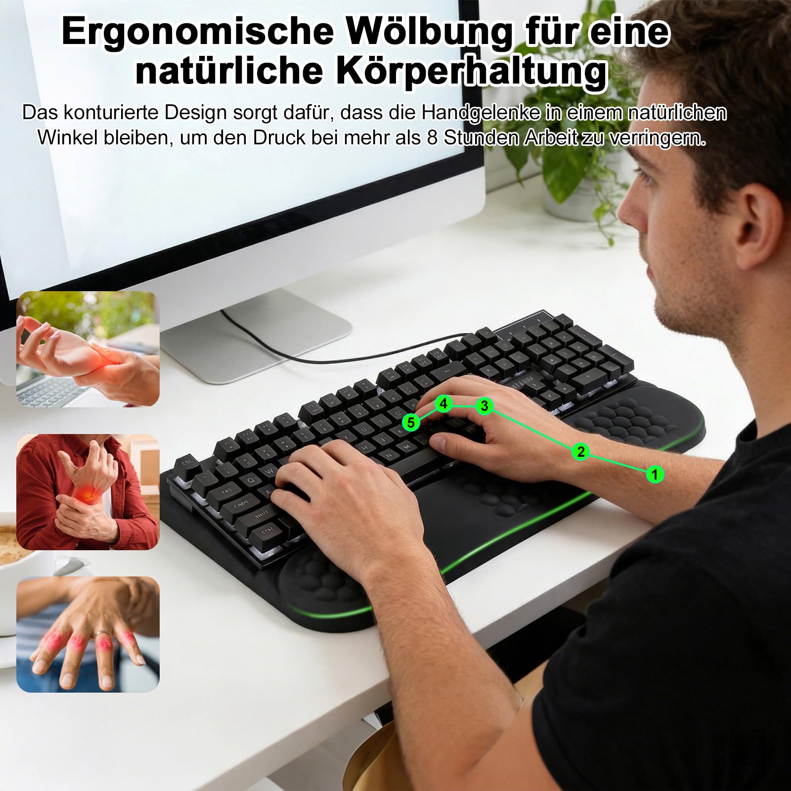 LIMOUS Handballenauflage Tastatur– 2-in-1 Memory-Schaum- Ergonomische Tastaturauflage,Handgelenkentlastung für Büro & Gaming –Schwarz