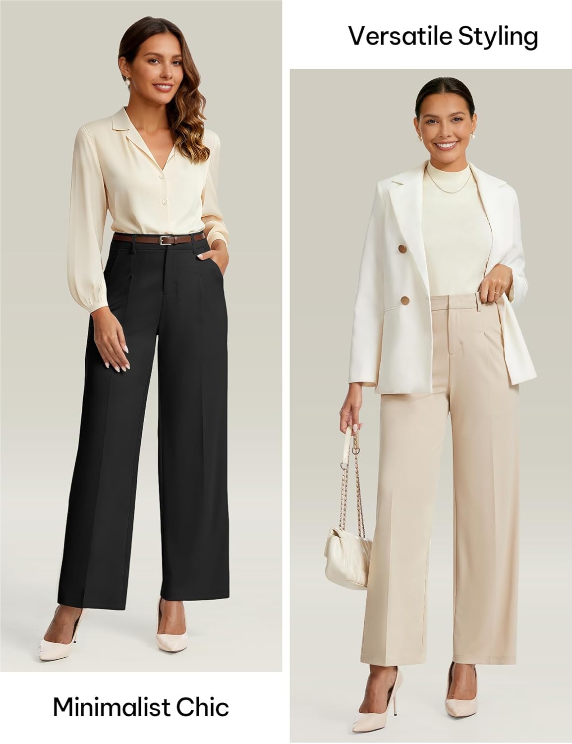 AVAMO Womens Dress Pants Wide Leg Stretchy Work Pants Women High Waisted Business Casual Trousers Slacks with Pockets Khaki