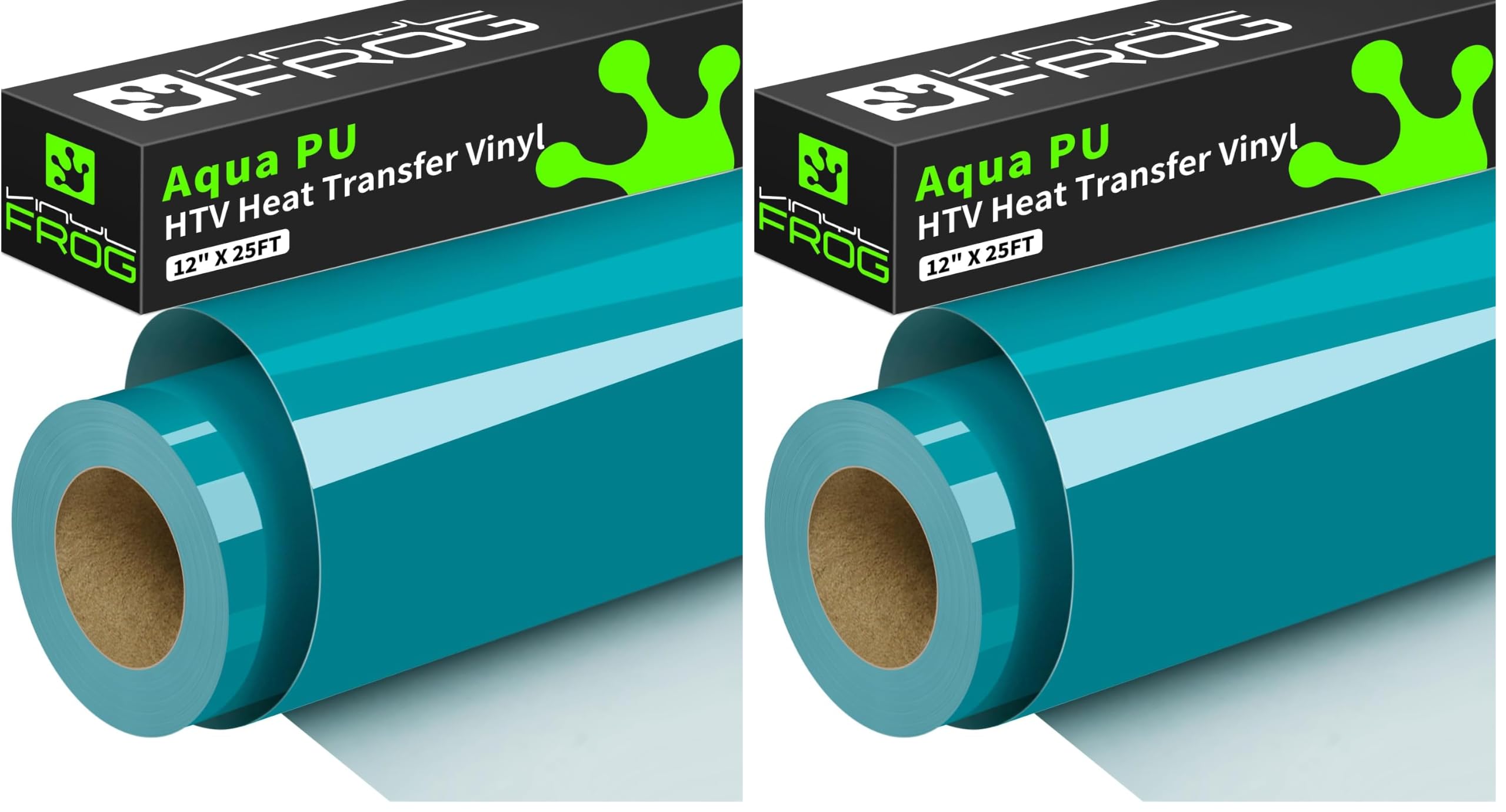 VINYL FROG Aqua Heat Transfer Vinyl Rolls 12" x25ft Teal Iron on Vinyl (Pack of 2)