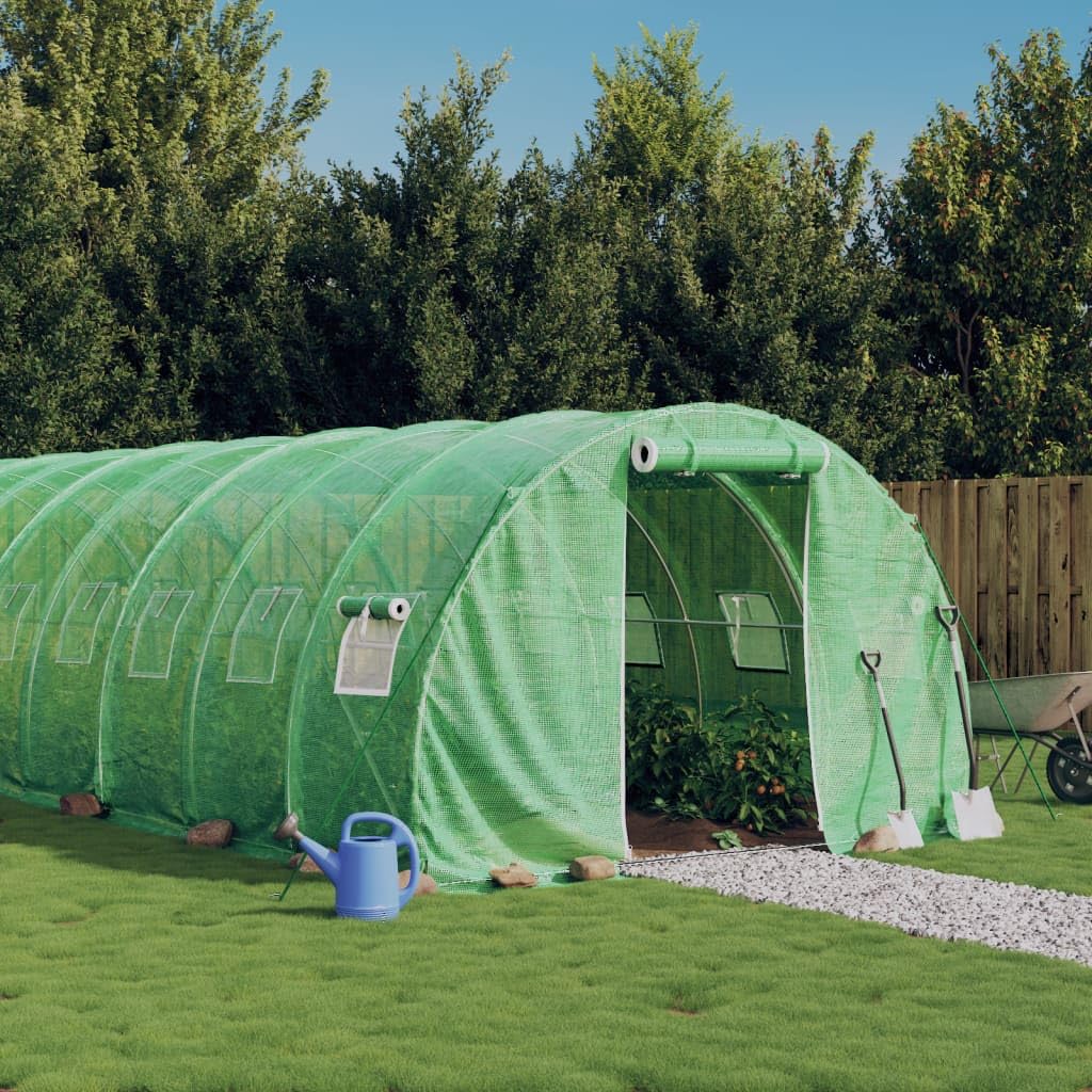 Homgoday Invernadero con Estructura de Acero Verde 24 m² 8x3x2 m, Invernadero Caseta Jardín Terraza Plantas Semilla Cultivo Huerto Verduras Cubierta Casero