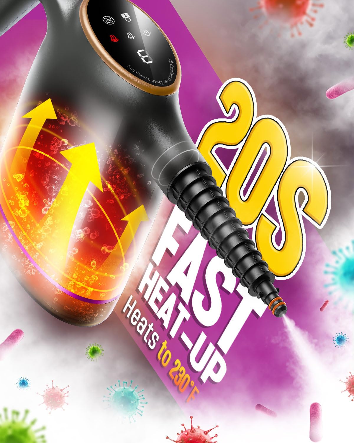 POPCHOSE Handheld Steam Cleaner for Home, Portable Pressurized Steamer for Cleaning Tile, Grout, Surfaces, Windows, Car, 20S Fast Heat Up, 12 Accessories, Steam Adjustable, Safety Lock, Rosegold