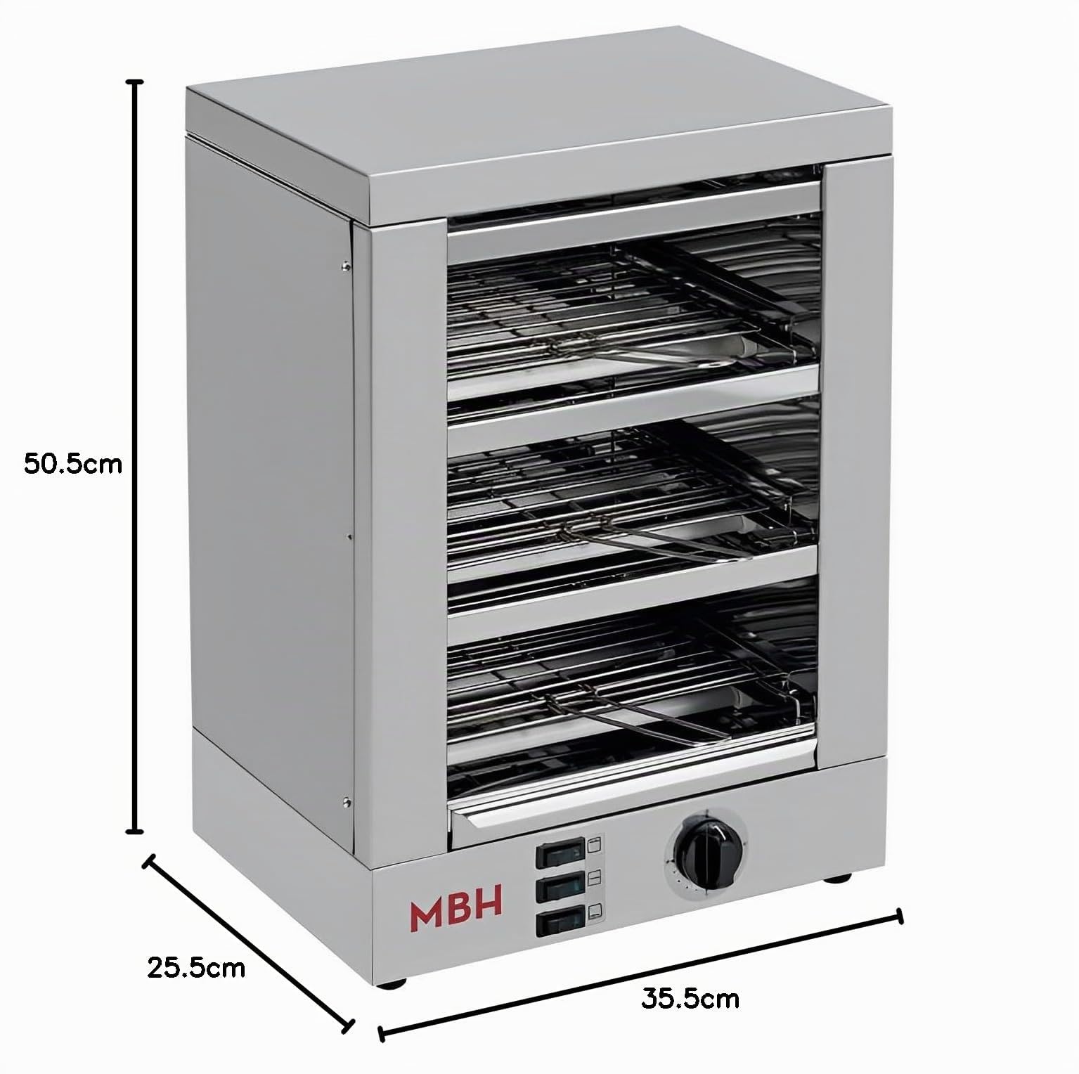 MBH - Tostadora profesional 3 pisos INOX eléctrica con temporizador para HOSTELERÍA. Horno tostador de pan industrial para bar y restaurante.