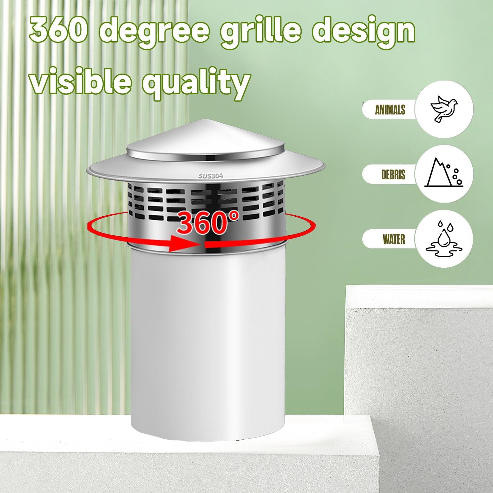 Tappo per camino in acciaio inox, copertura durevole per installazione sul tetto, ideale per applicazioni sul camino