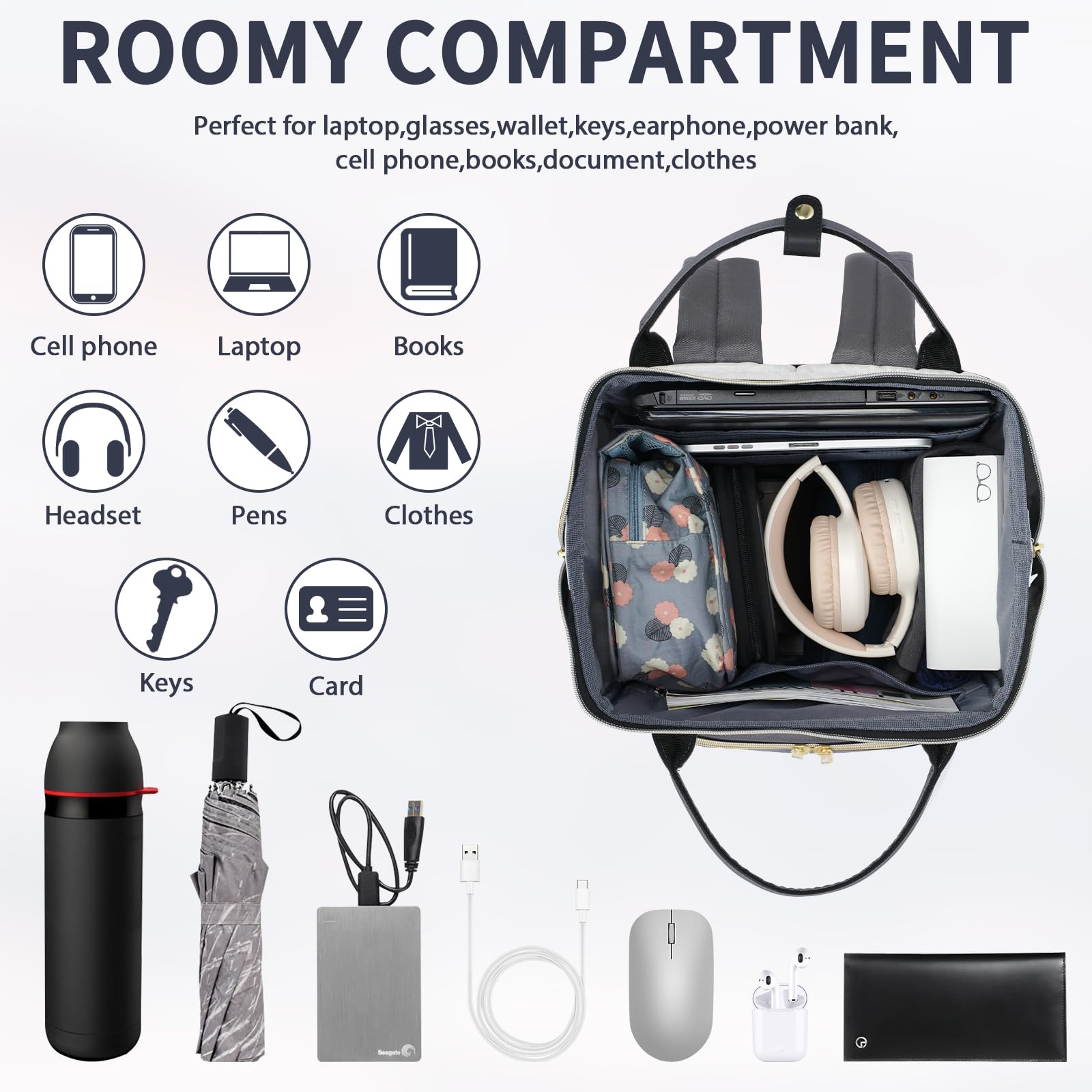 VANKEAN Plecak na laptopa dla kobiet – mężczyzn, torba robocza na komputer, duża pojemność, wodoszczelny, ze złączem USB i kieszeniami RFID, 43,2 cm (17 cali), torba nauczycielska, biznesowy plecak