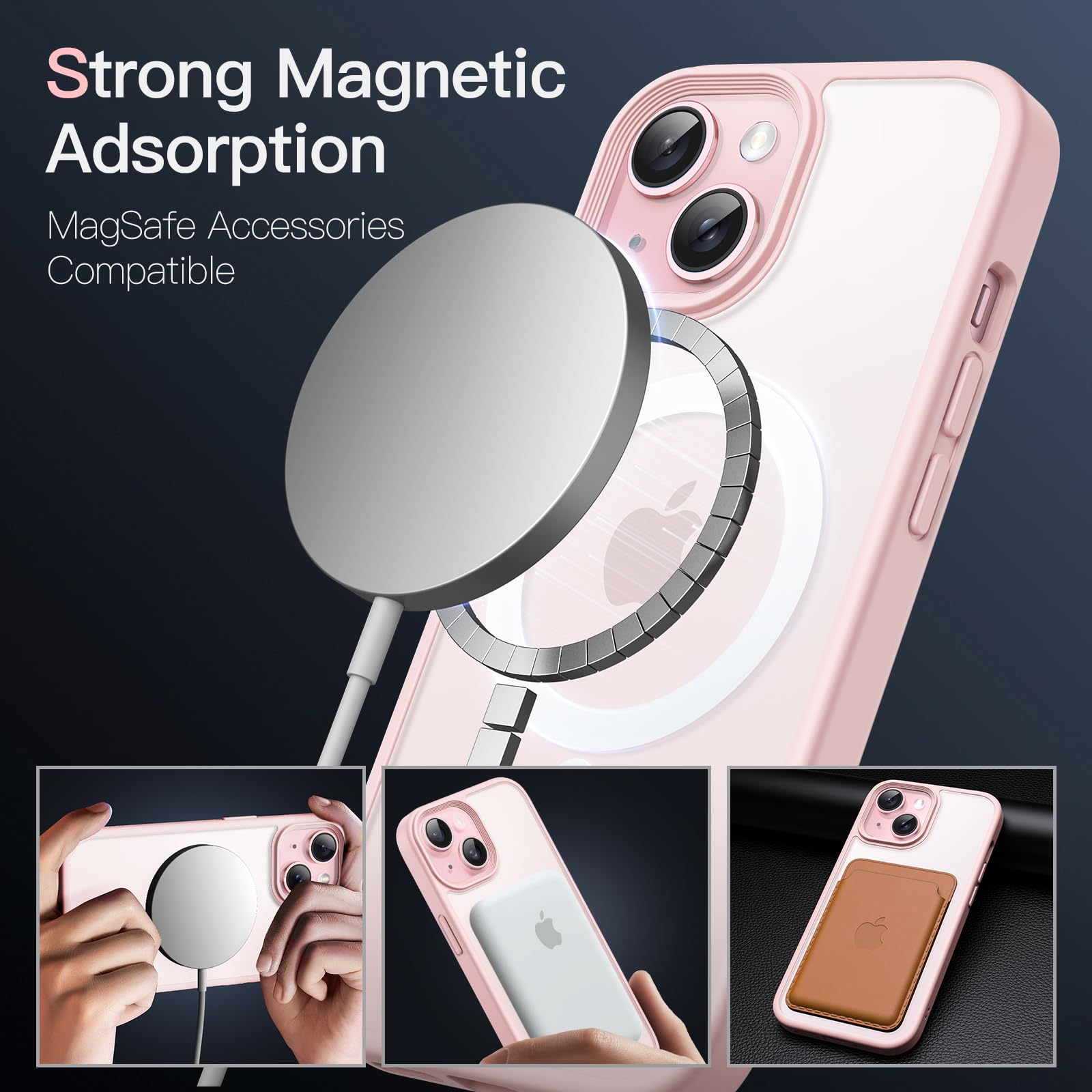 Pepmune Cover Magnetica per iPhone 15 Pro Max Custodia Compatibile con Magsafe Cornice Ondulata Forma Custodia Traslucida Opaca Cover Protettiva Sottile Antiurto Case per iPhone 15 Pro Max Rosa