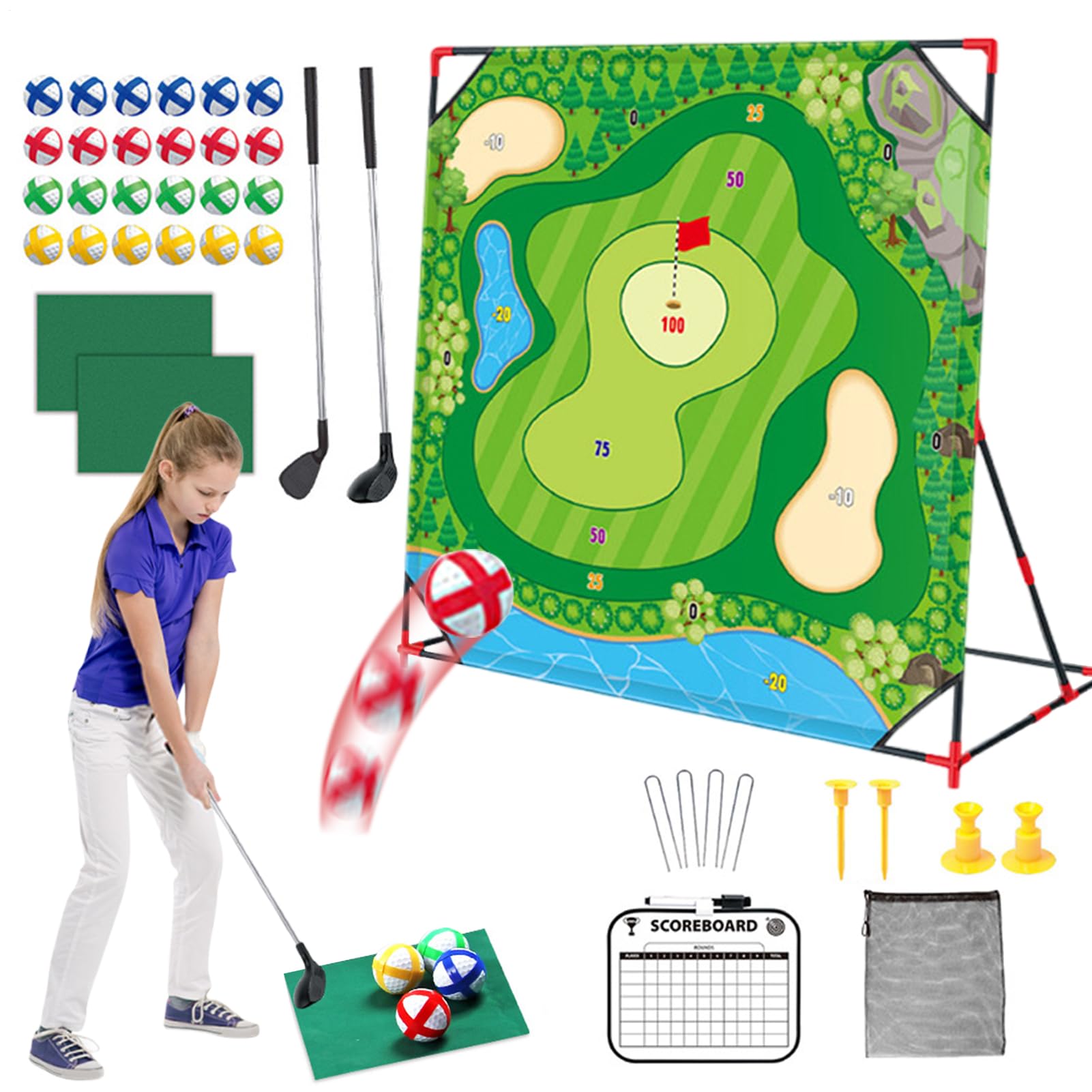 Juegos De Golf para Adultos Al Aire Libre | Set de Golf con Palos y Bolas,Juguetes Resistentes A La Intemperie, Set De Tapete De Putt Interactivo para Reuniones Familiares En Patio
