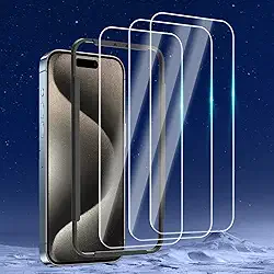 Pacote com 3 protetores de tela projetados para iPhone 15 Pro (6,1 polegadas), protetor de tela de vidro temperado, amigável e livre de bolhas ultra resistente (pacote com 3)