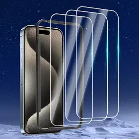 Pacote com 3 protetores de tela projetados para iPhone 15 Pro (6,1 polegadas), protetor de tela de vidro temperado, amigável e livre de bolhas ultra resistente (pacote com 3)