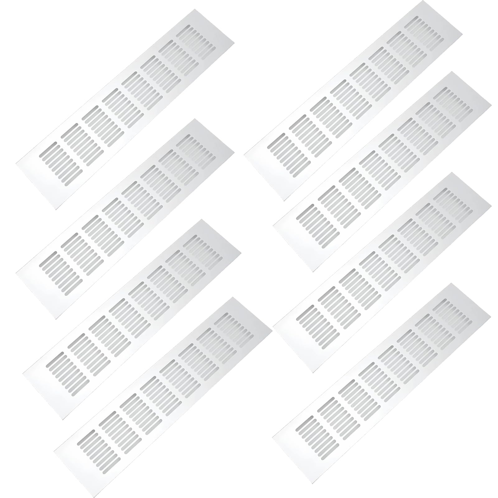 THE WHITE SHOP 8 Pcs Air Vent, 50 Mm X 250 Mm Grille Cover Aluminium Alloy Rectangular Vent Cupboard Vents Fridge Vent Louvred Wall Vent Grille for Wardrobe Stove Shoes Cabinet Sink Kitchen Bathroom