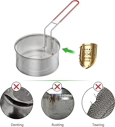 Miniatura 3 de Cesta redonda para freidora de 7.87 x 4 pulgadas, cestas redondas de acero inoxidable con asa y gancho de descanso para papas fritas, anillos de