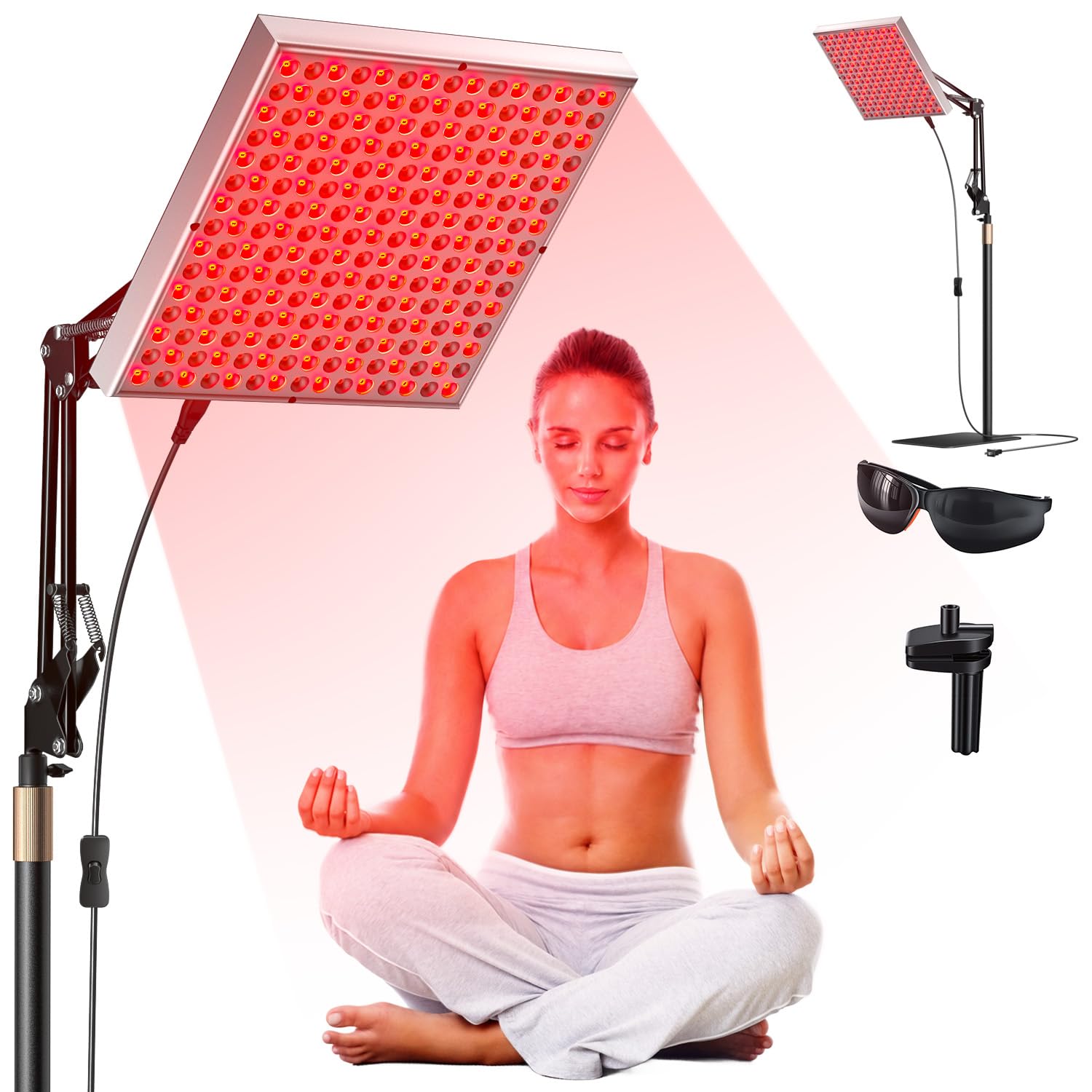 Lámpara de luz roja, lámpara infrarroja corporal y facial 225 LED, lámpara de terapia de luz roja, lámpara de panel de infrarrojos de 660 nm y 850 nm, dispositivo de relajación de terapia de luz roja