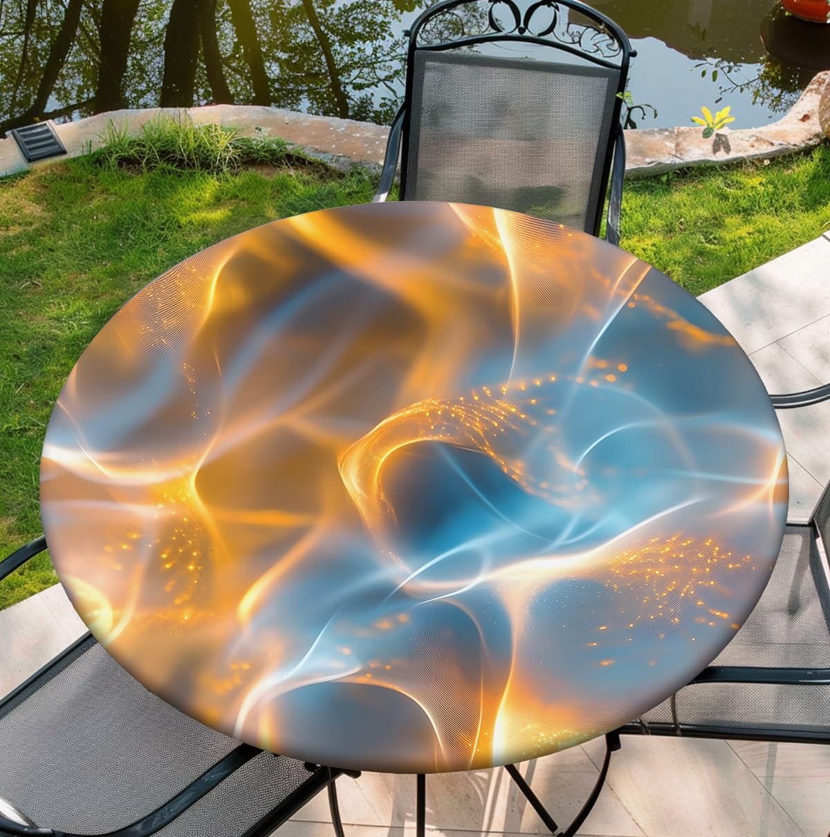 Yesad 48 Inch Round Tablecloth with Elastic Edge, Marble Table Cloth Washable for Dining Kitchen Parties Cabin Farmhouse Decor