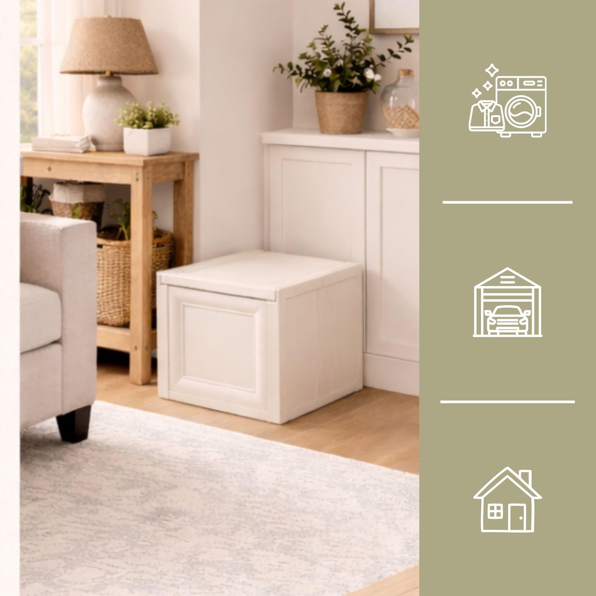 Baule Contenitore in Plastica 47 x 40 x 42 cm – Cassapanca Compatta Salvaspazio per Balcone, Terrazzo e Ambienti Esterni Coperti (Angora)