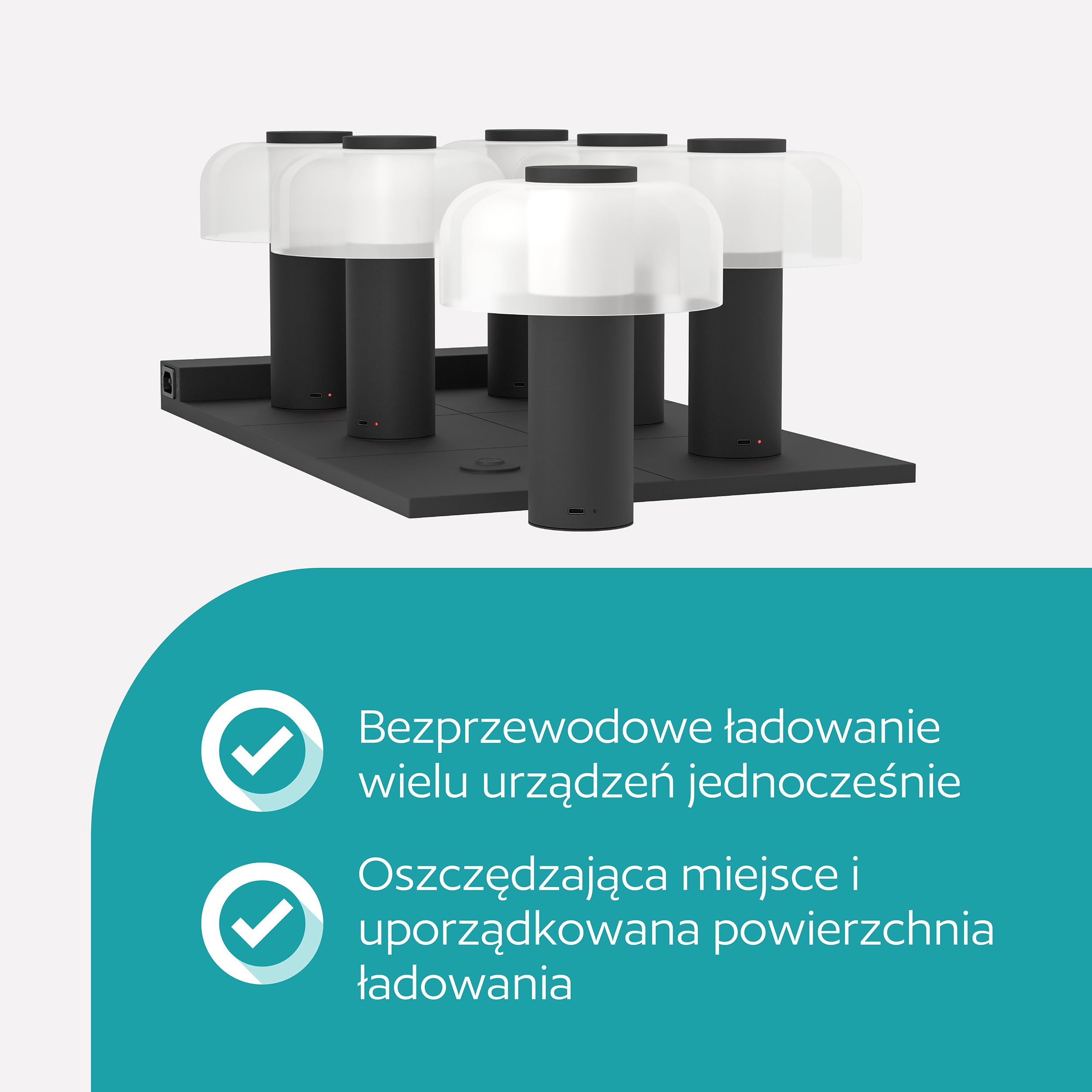 EGLO Podkładka ładująca Multi Charging Pad | ładowarka USB do 6 lamp stołowych zasilanych bateriami z serii Ponente, ładowarka bezprzewodowa
